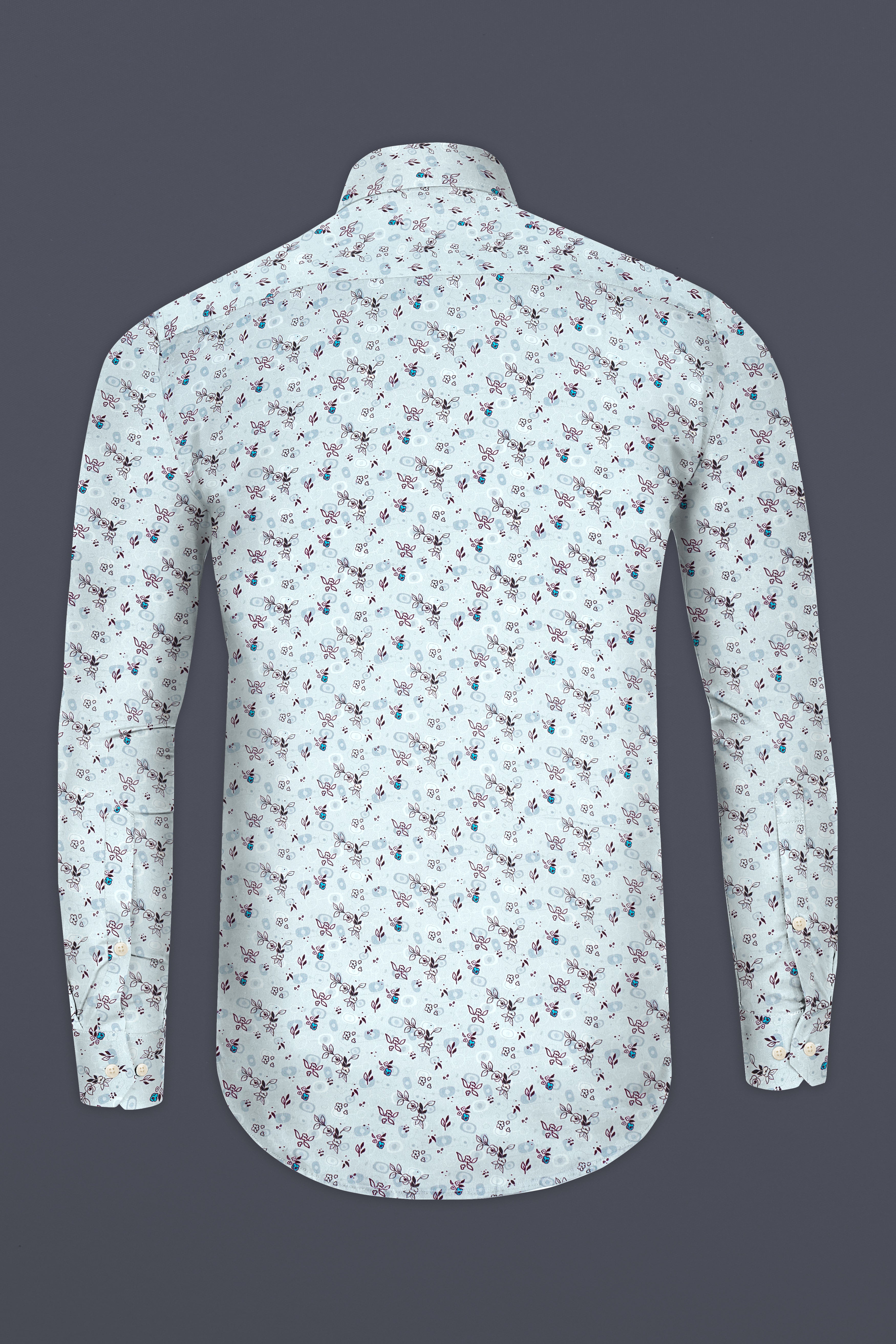 Periwinkle Blue with Melanzane Maroon Flower Printed Super Soft Premium Cotton Shirt 12758-38, 12758-H-38, 12758-39, 12758-H-39, 12758-40, 12758-H-40, 12758-42, 12758-H-42, 12758-44, 12758-H-44, 12758-46, 12758-H-46, 12758-48, 12758-H-48, 12758-50, 12758-H-50, 12758-52, 12758-H-52