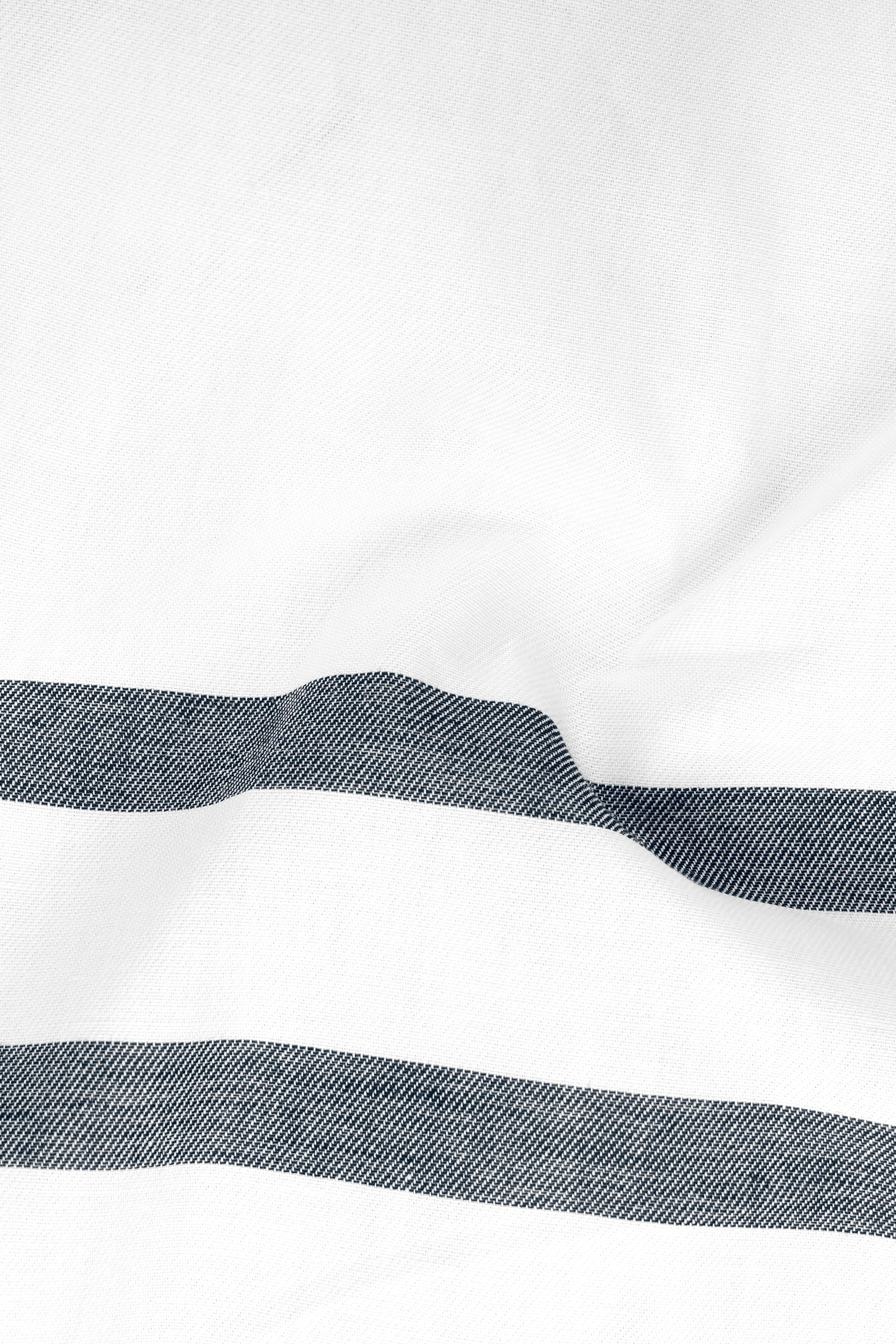 Bright White with Gravel Gray Horizontal Striped Twill Cotton Shirt