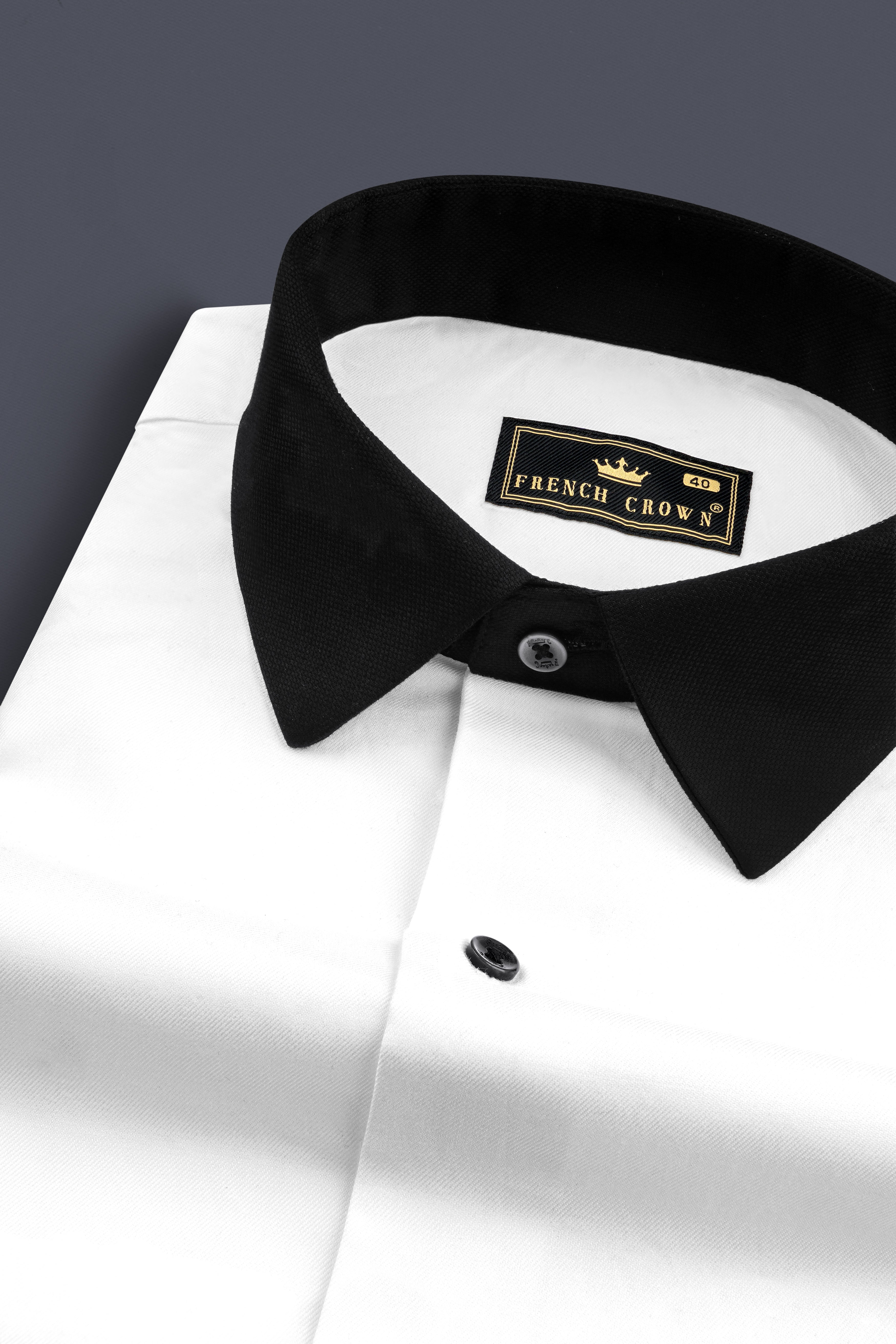 Bright White with Black Collar super Soft Twill Giza Cotton Shirt