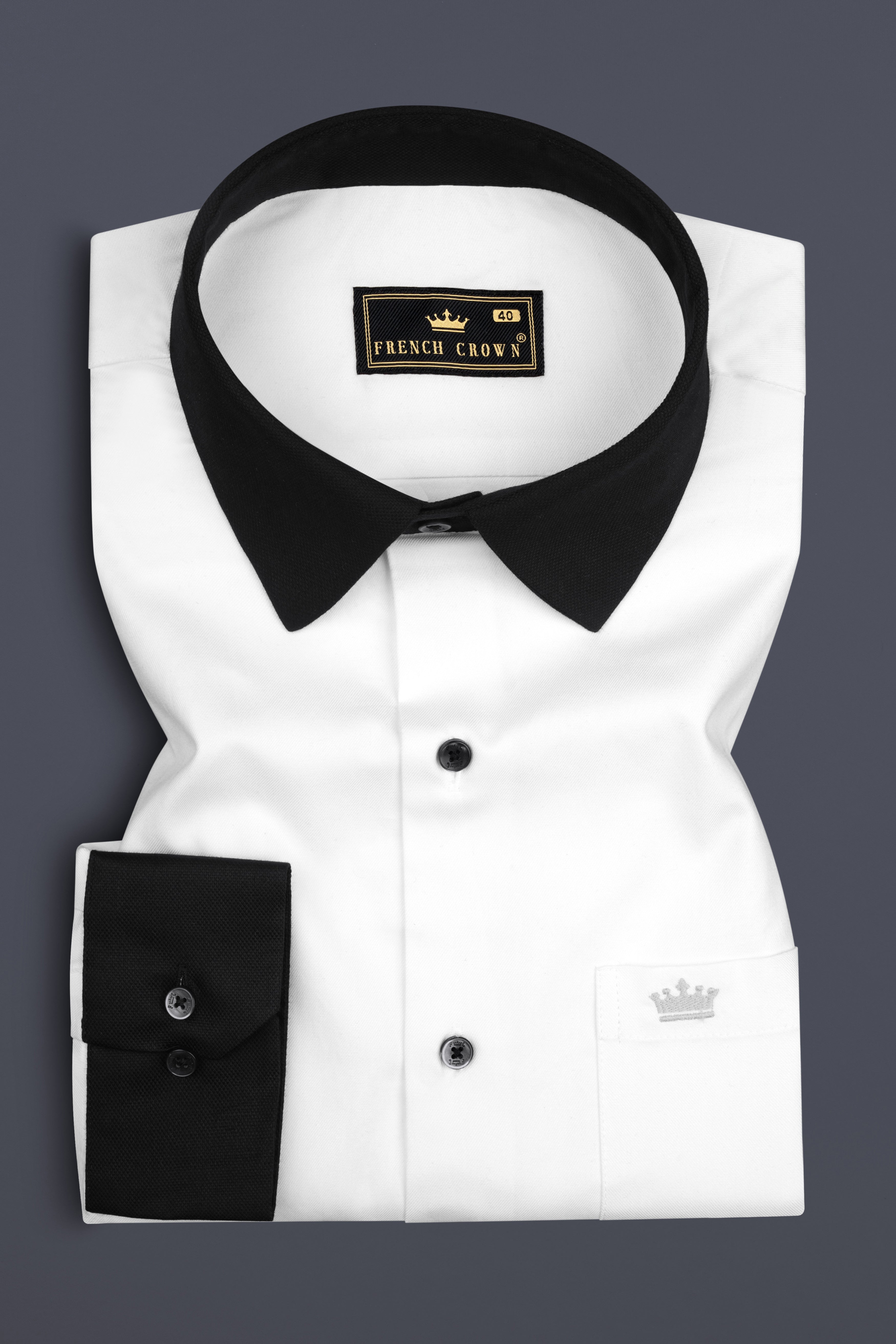 Bright White with Black Collar super Soft Twill Giza Cotton Shirt