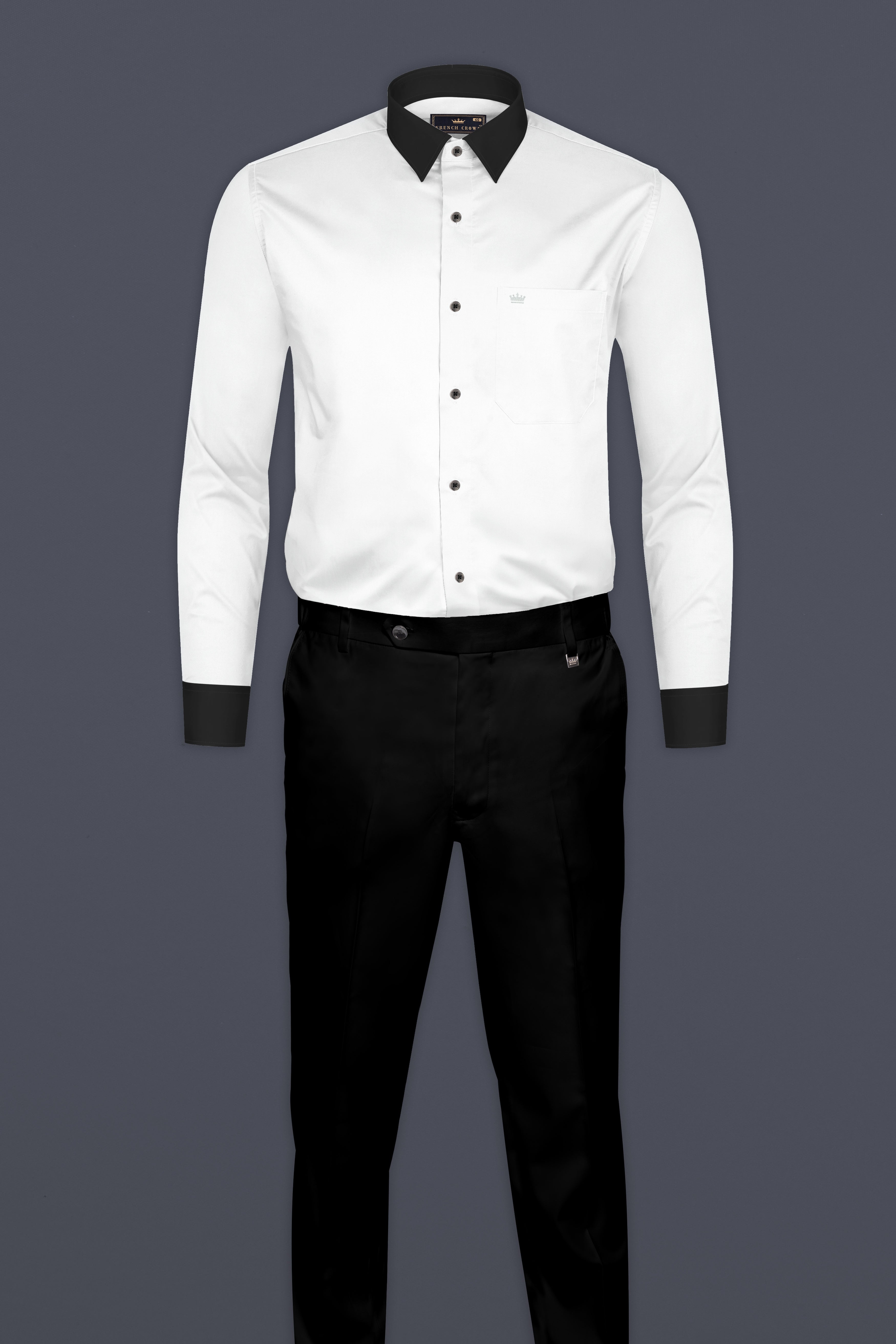 Bright White with Black Collar super Soft Twill Giza Cotton Shirt