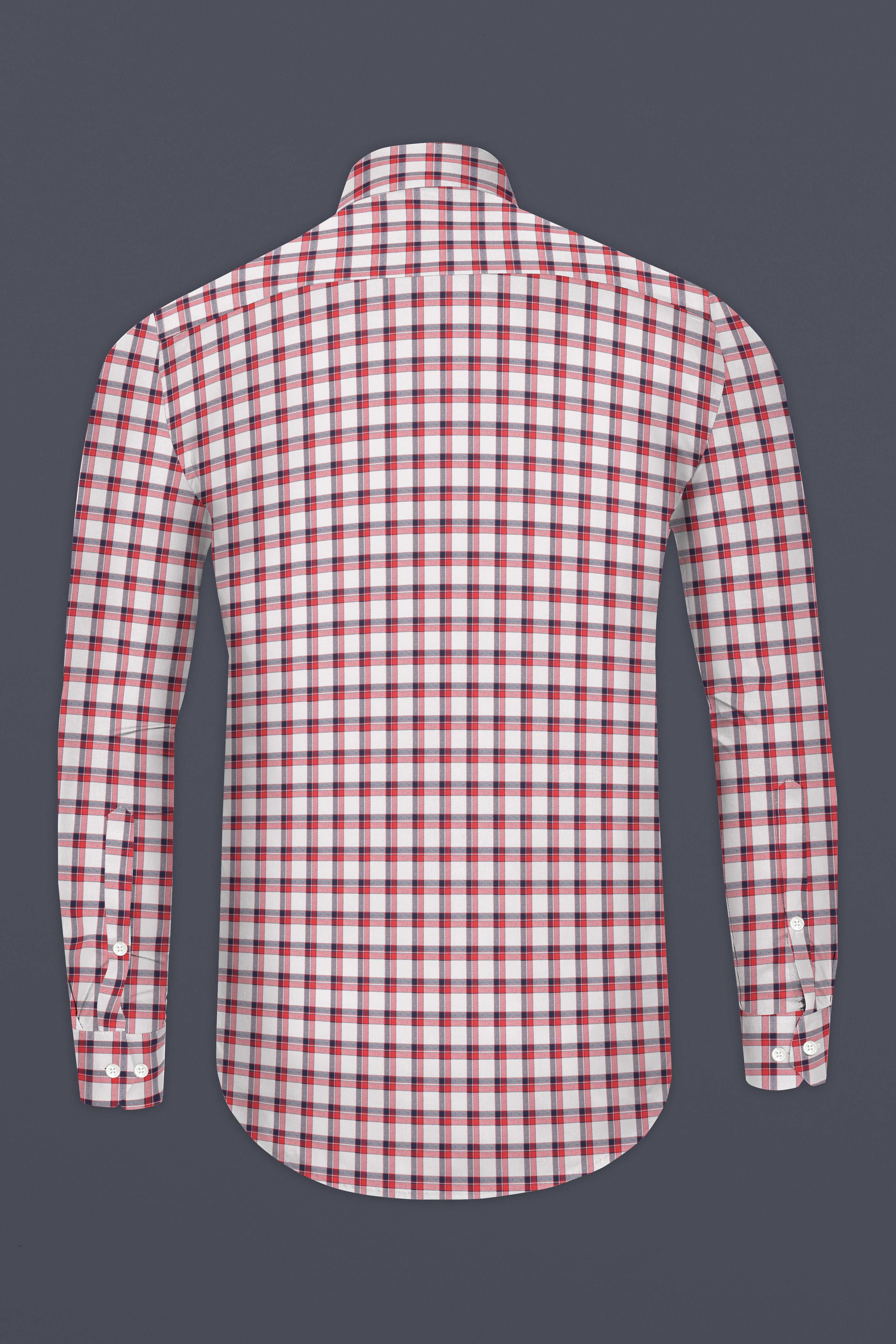 Bright White with Alizarin Red Plaid Dobby Textured Premium Cotton Shirt