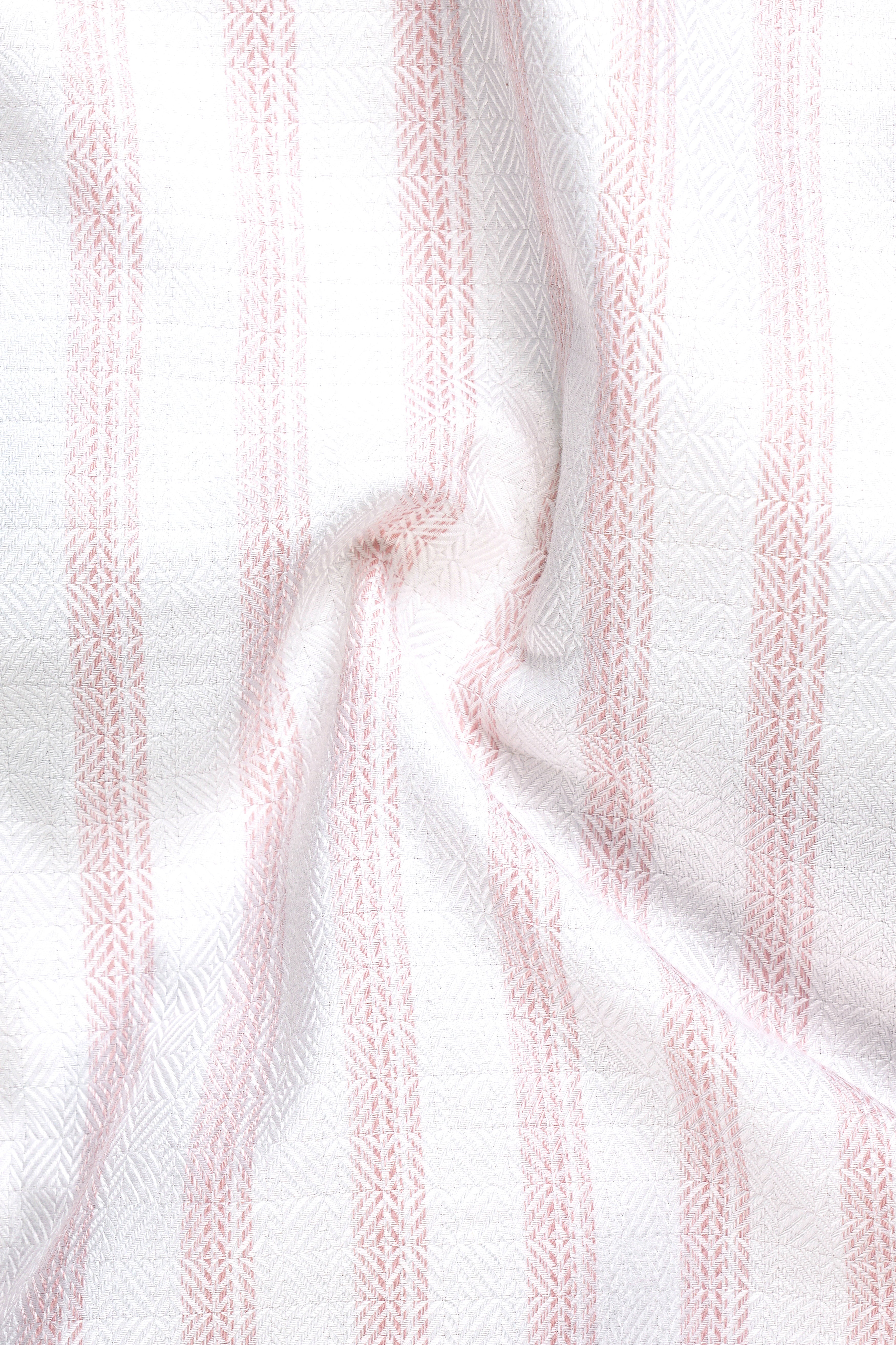 Bright White with Thistle Pink Striped Dobby Textured Premium Cotton Shirt