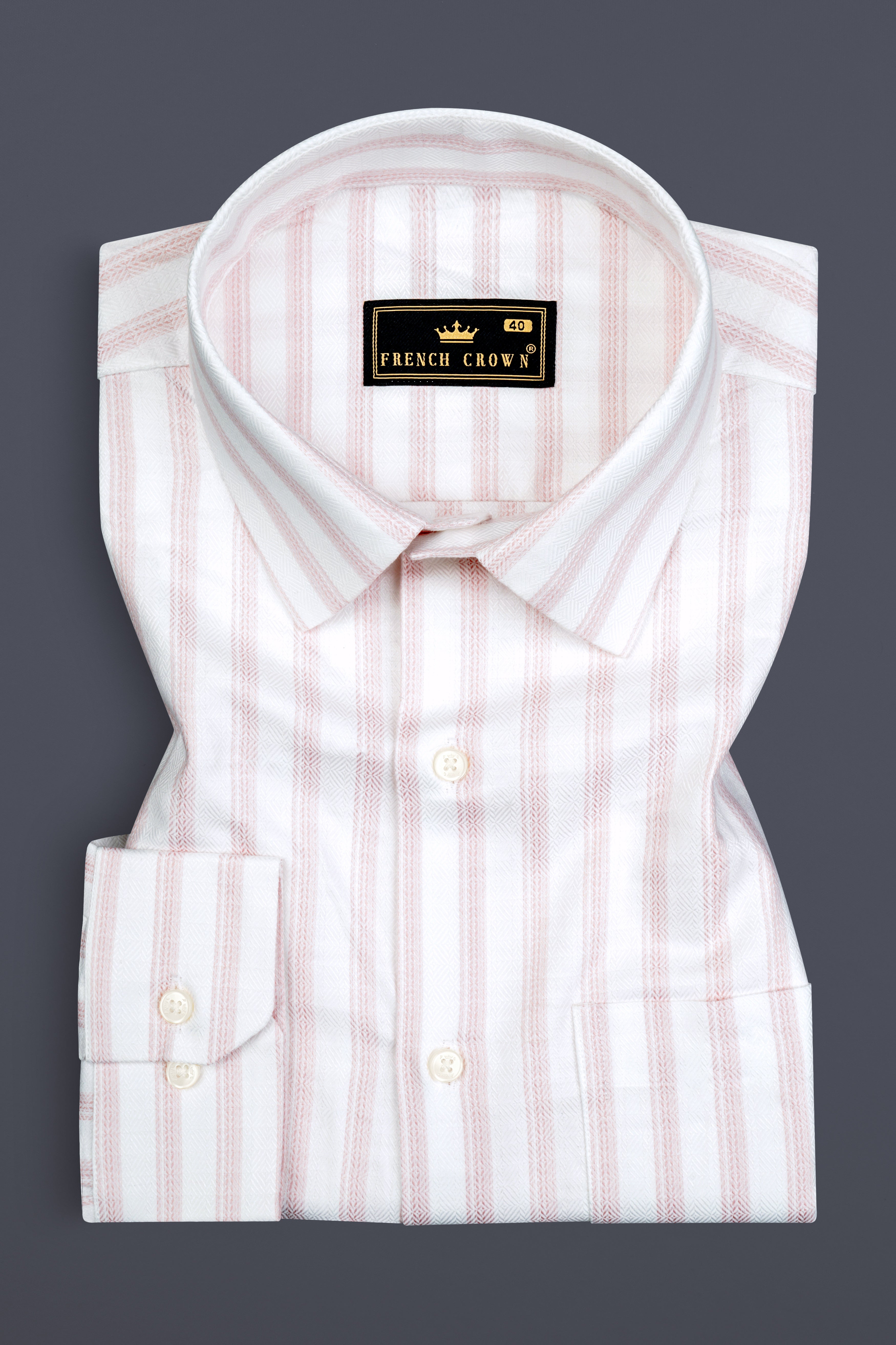 Bright White with Thistle Pink Striped Dobby Textured Premium Cotton Shirt