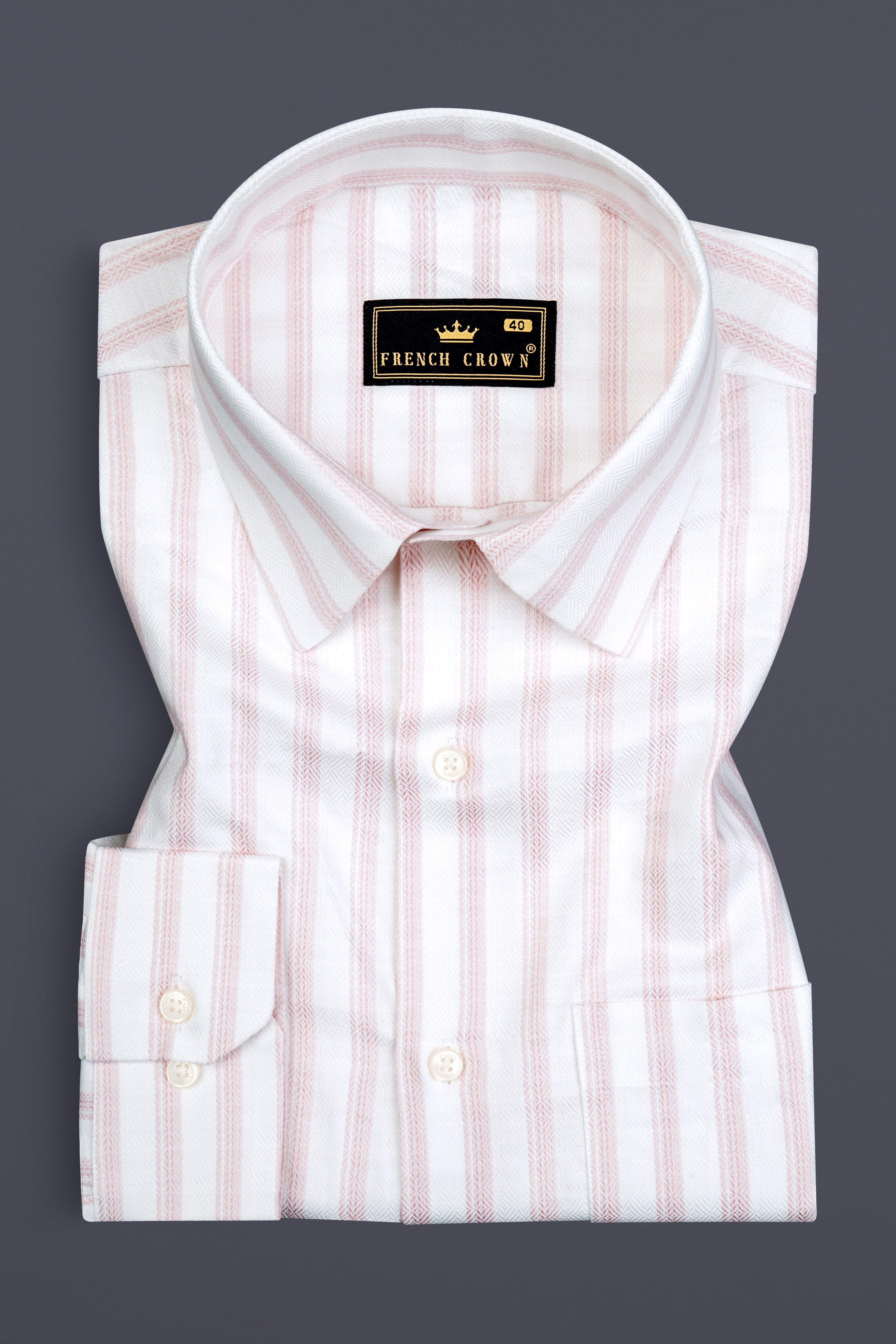 Bright White with Thistle Pink Striped Dobby Textured Premium Cotton Shirt 12765-38, 12765-H-38, 12765-39, 12765-H-39, 12765-40, 12765-H-40, 12765-42, 12765-H-42, 12765-44, 12765-H-44, 12765-46, 12765-H-46, 12765-48, 12765-H-48, 12765-50, 12765-H-50, 12765-52, 12765-H-52