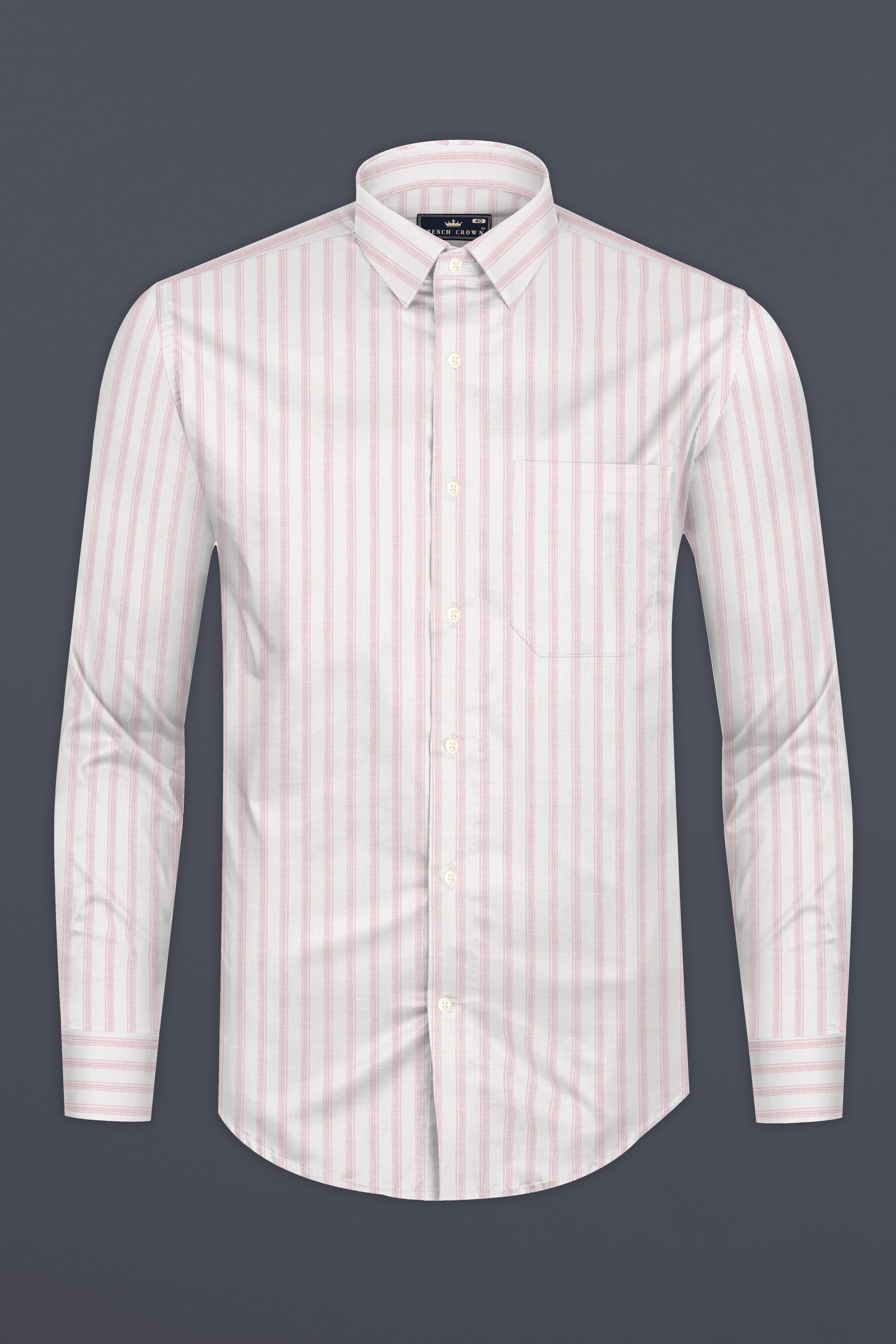 Bright White with Thistle Pink Striped Dobby Textured Premium Cotton Shirt