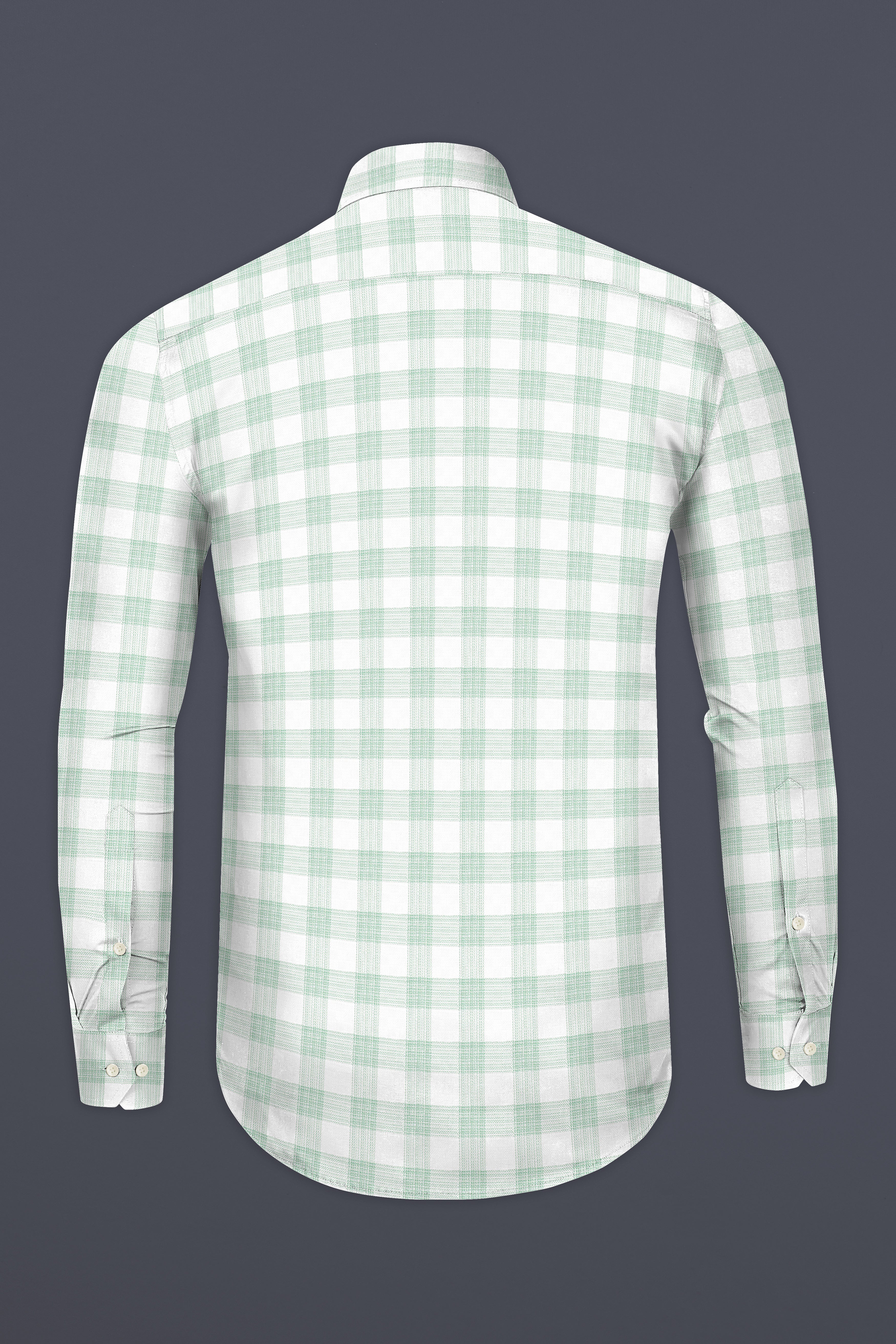 Bright White with Surf Green Plaid Dobby Cotton Shirt 12766-38, 12766-H-38, 12766-39, 12766-H-39, 12766-40, 12766-H-40, 12766-42, 12766-H-42, 12766-44, 12766-H-44, 12766-46, 12766-H-46, 12766-48, 12766-H-48, 12766-50, 12766-H-50, 12766-52, 12766-H-52