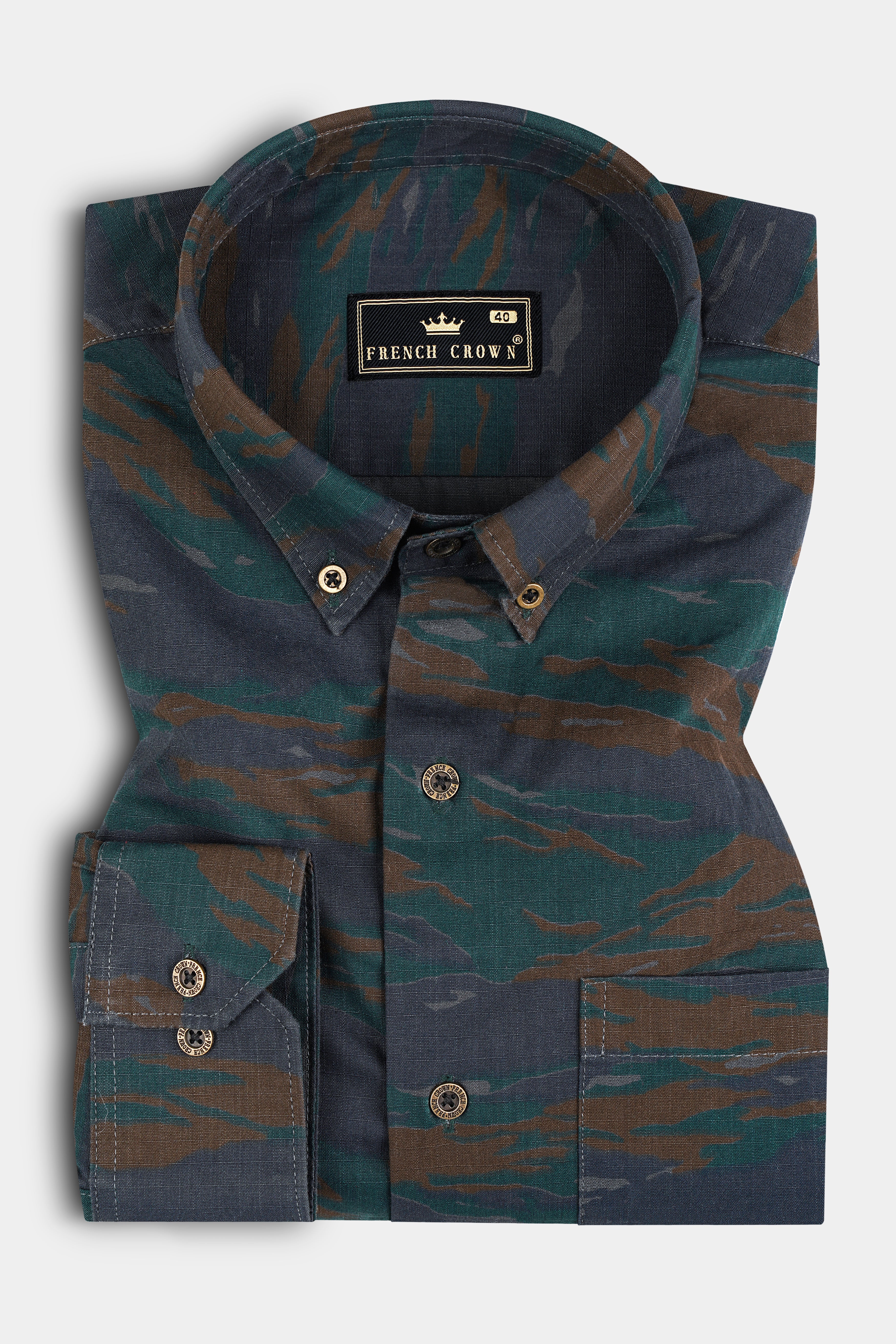 Spectra Green with Charcoal Gray Camouflage Royal Oxford Shirt