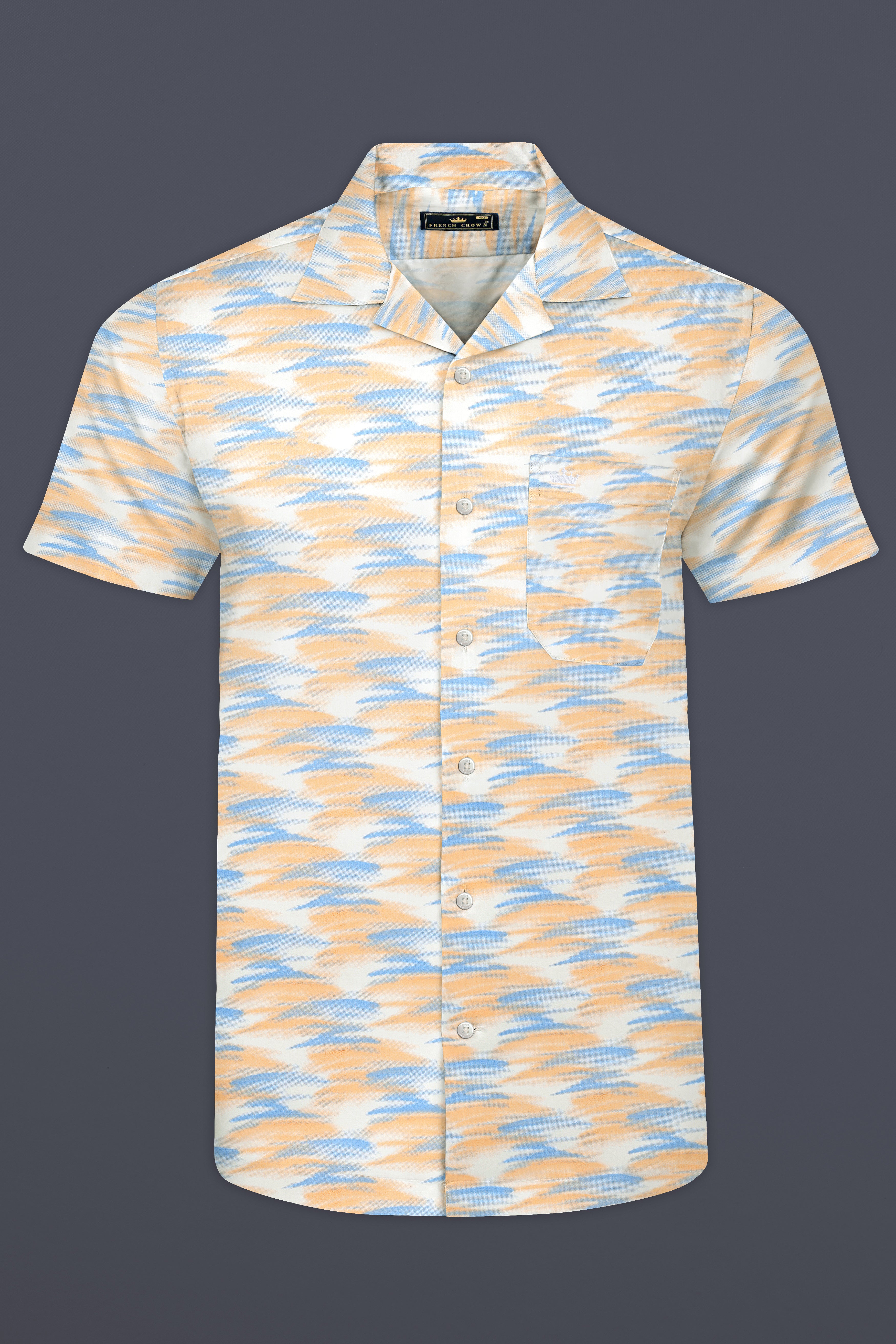 Marzipan Orange with Glacier Blue and White Abstract Printed Super Soft Premium Cotton Shirt