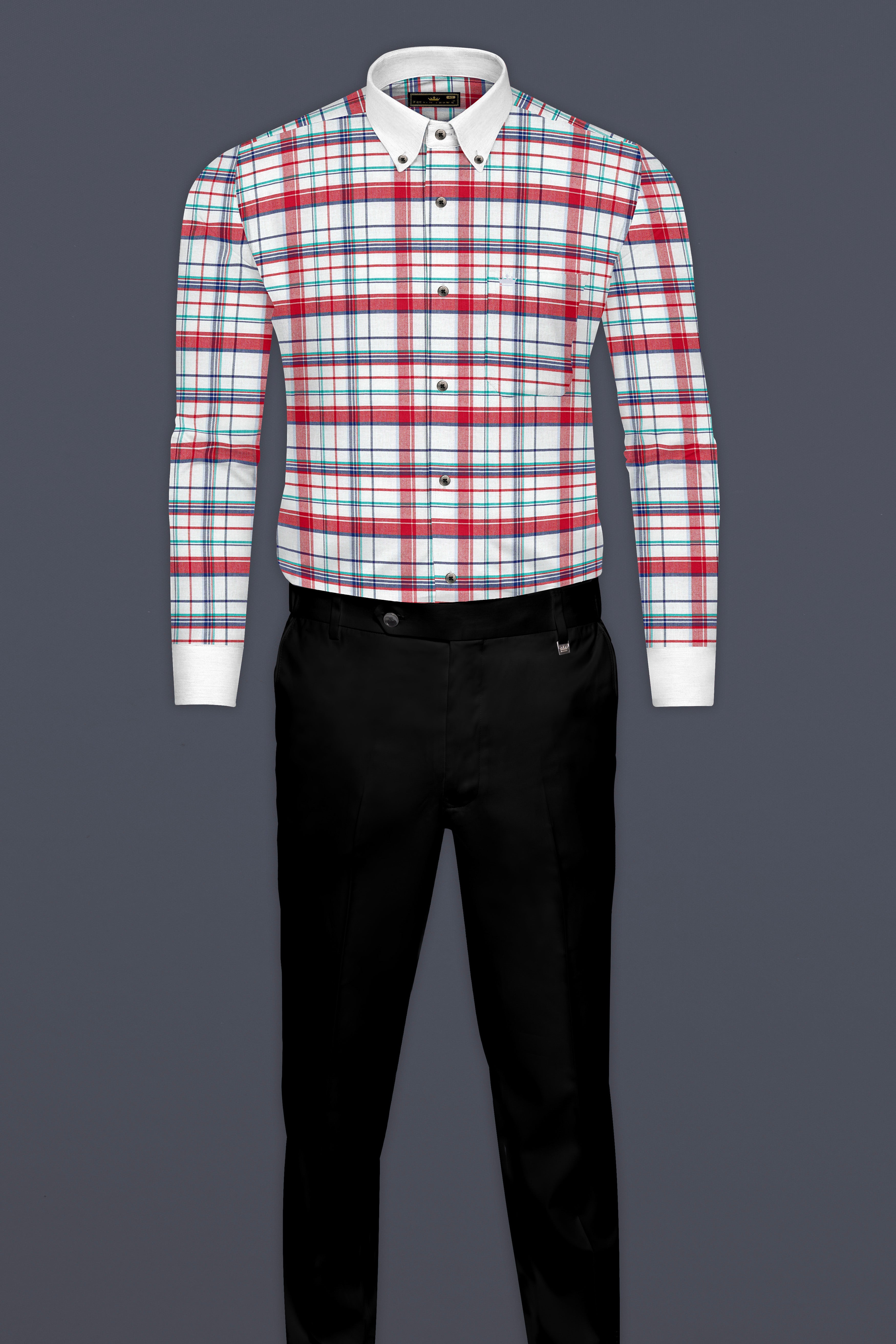 Shiraz Red with Electric Blue and White Plaid Royal Oxford Shirt