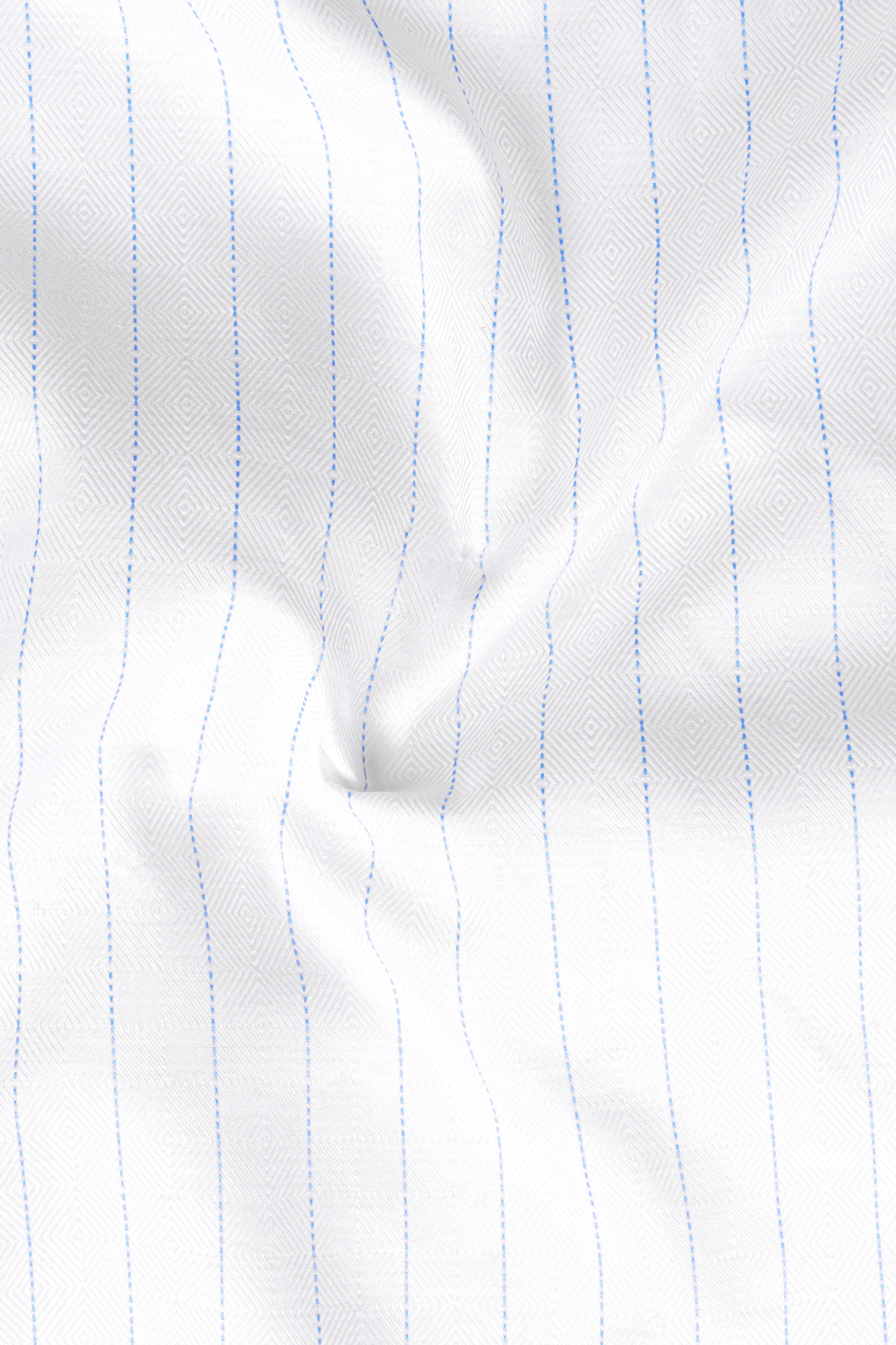 Bright White Striped Dobby Textured Premium Cotton Shirt