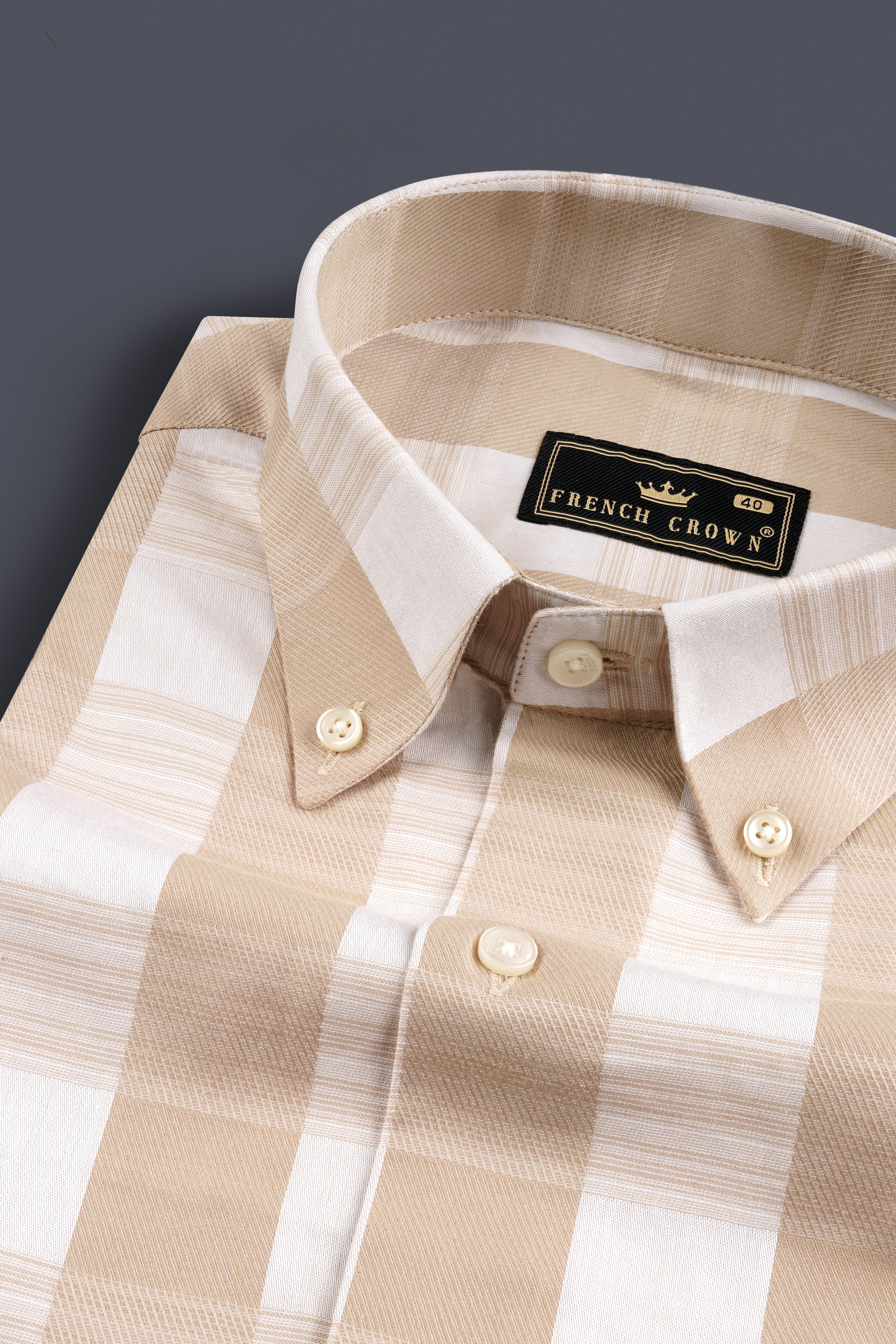 Cameo Brown with Vista White Plaid Jacquard Textured Premium Cotton Shirt