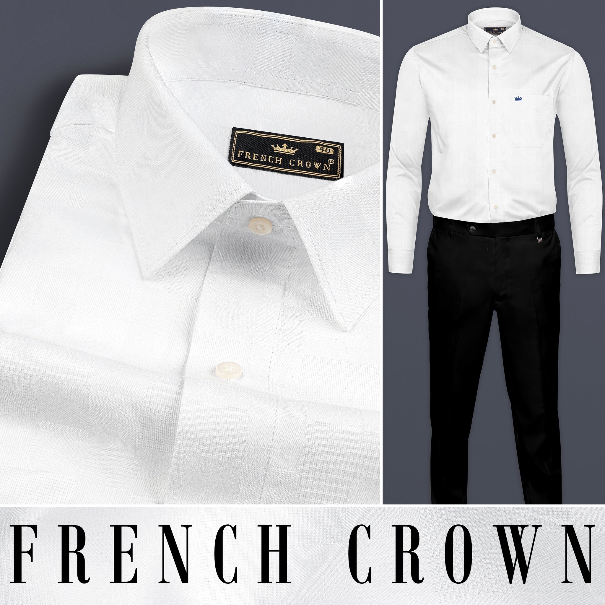 Grey and White Textured Jacquard Weave Classic Custom Shirt main image 0
