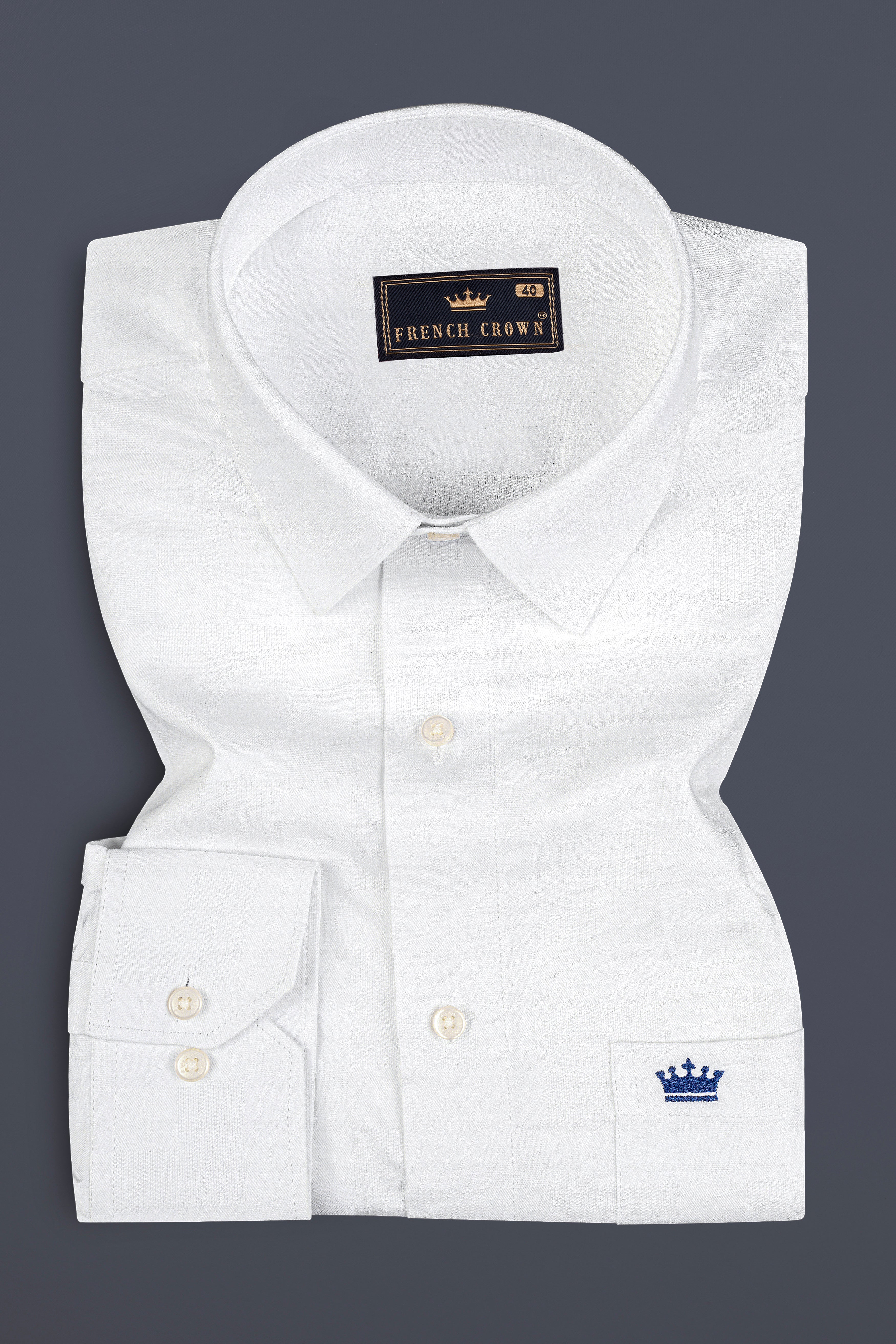 Bright White Jacquard Textured Premium Cotton Shirt
