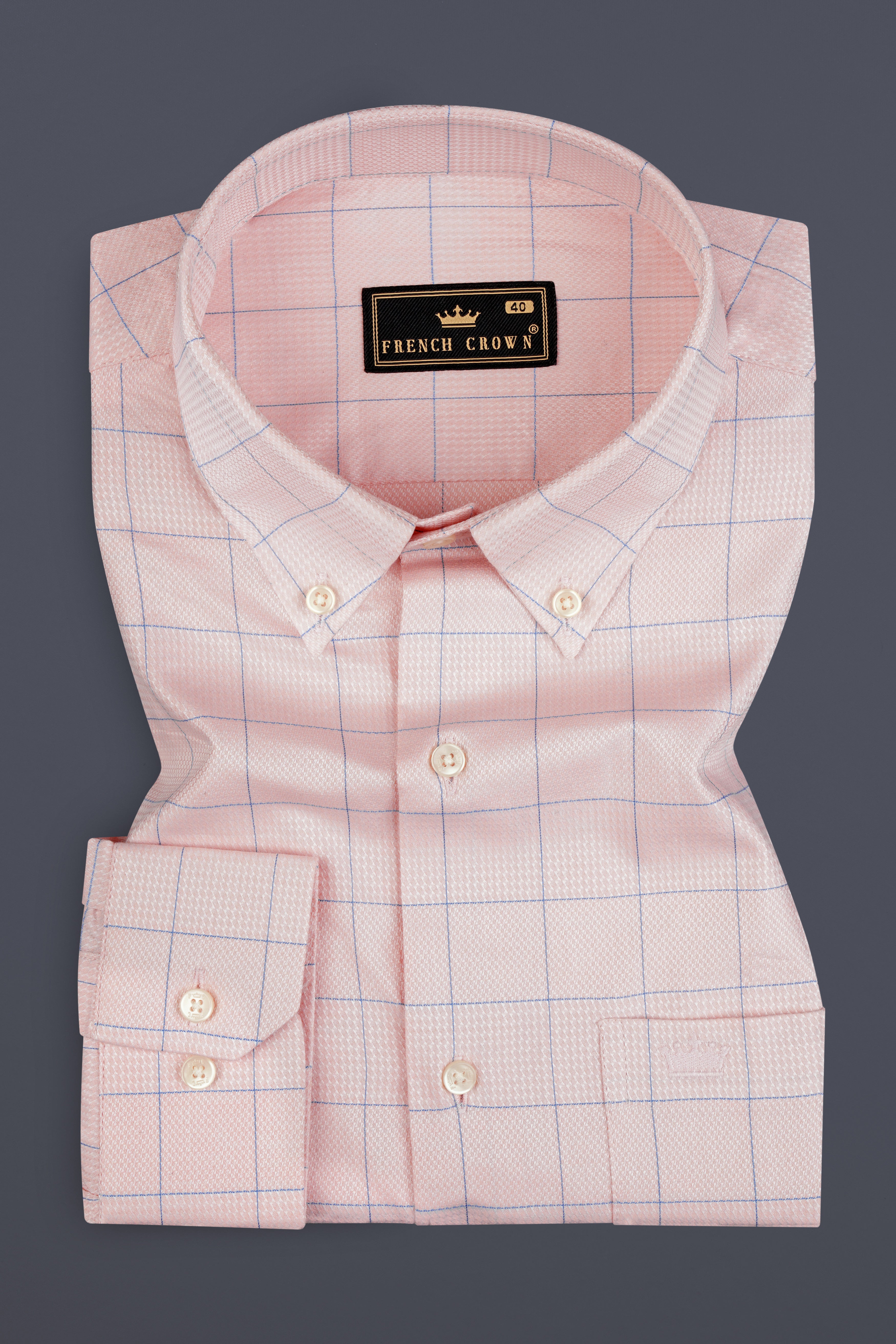 Oyster Pink Windowpane Dobby Textured Premium Cotton Shirt