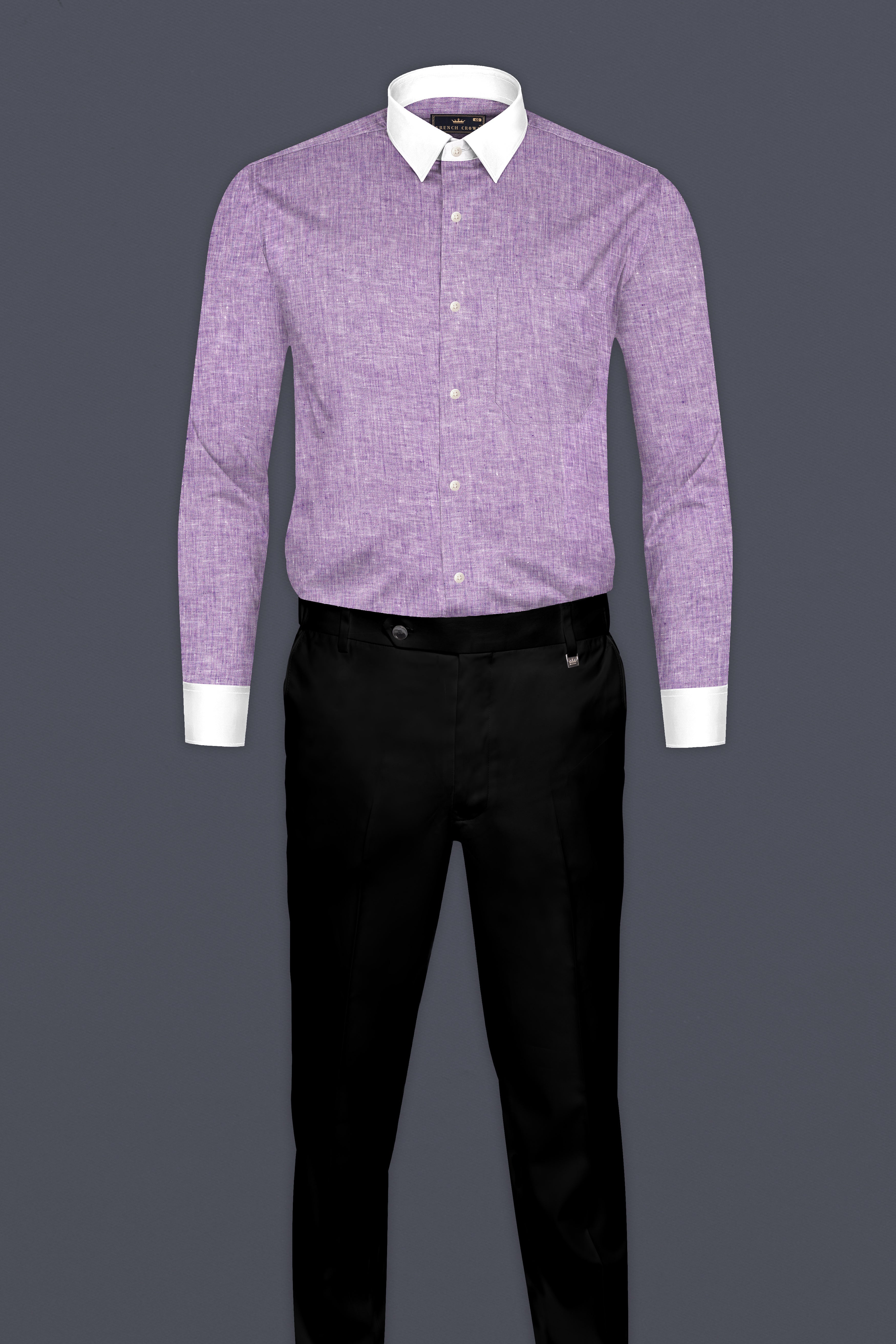 Mobster Purple With White Cuffs Collar Luxurious Linen Shirt