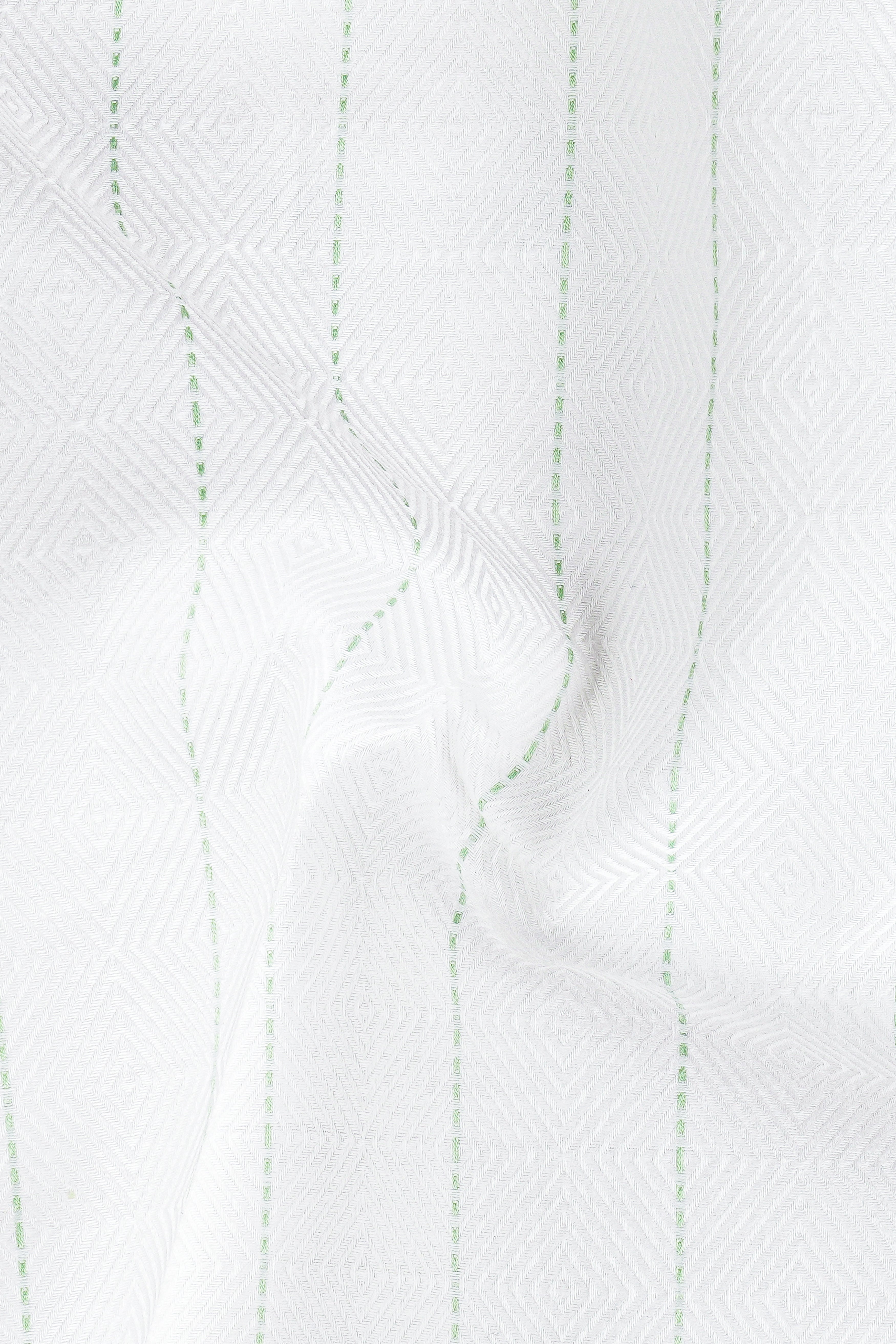 Bright white With Green Striped Dobby Textured Premium Cotton Shirt