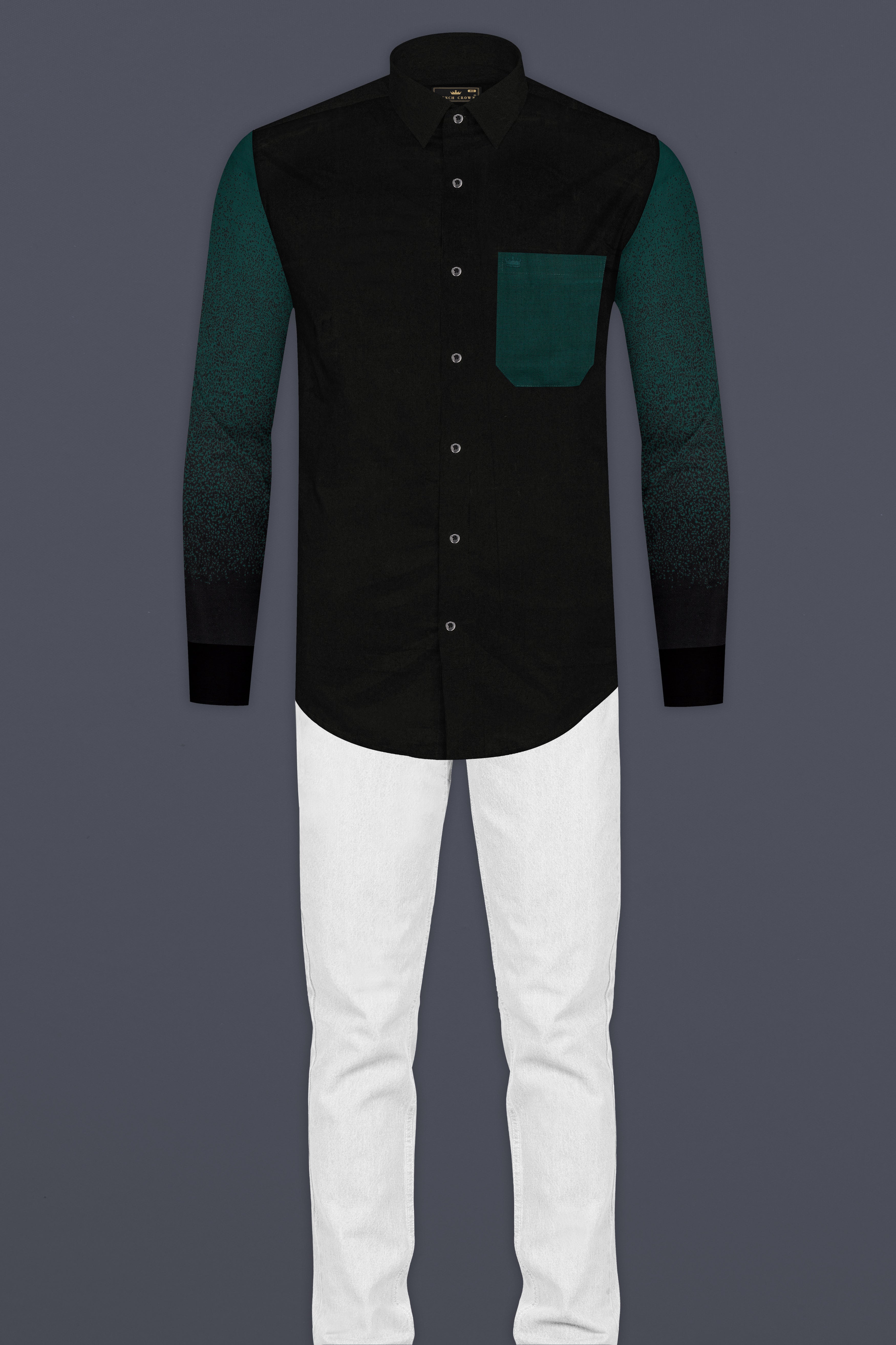 Jade Black with Burnham Green Printed Super Soft Premium Cotton Designer Shirt