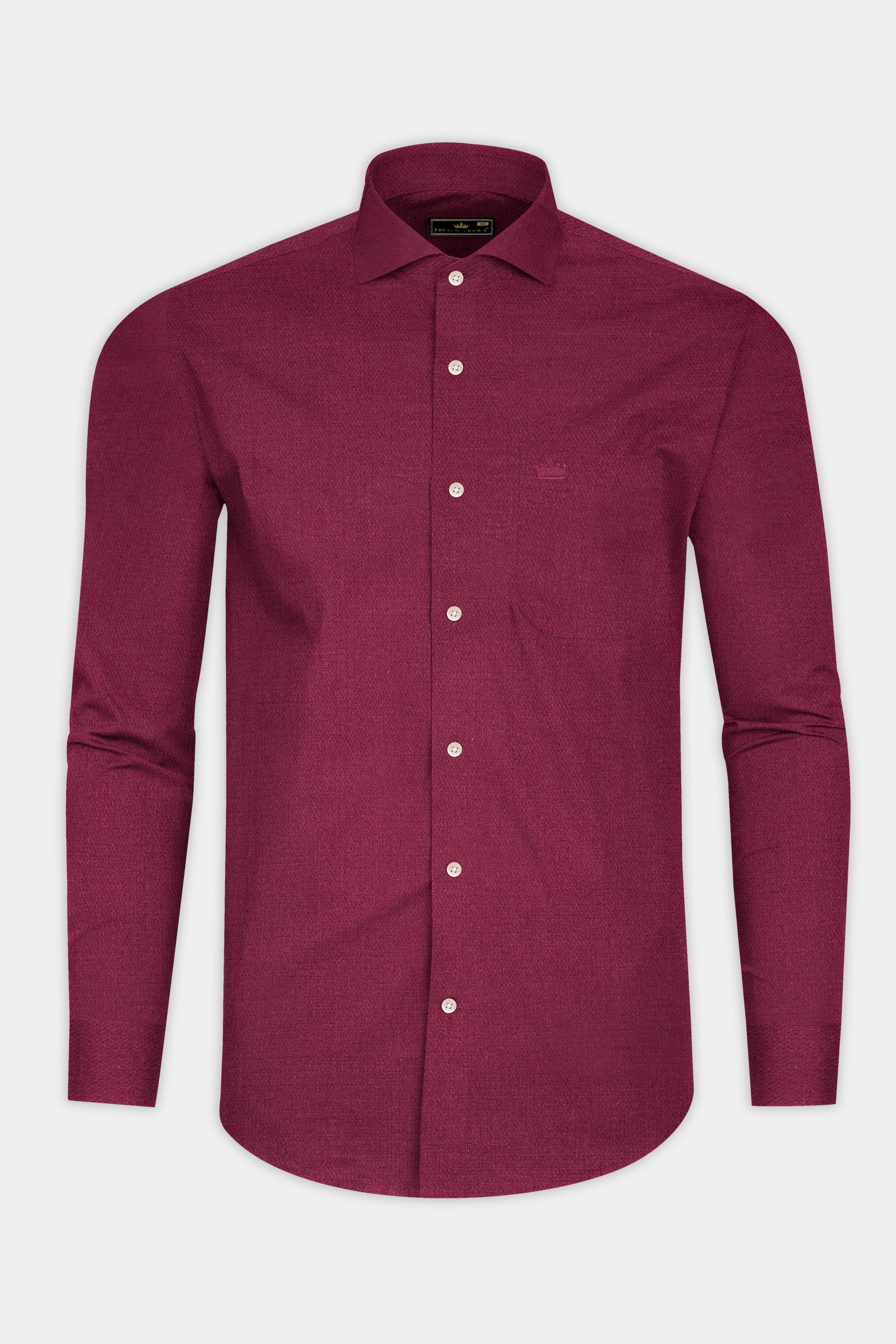 Wine Red Dobby Textured Premium Cotton Shirt