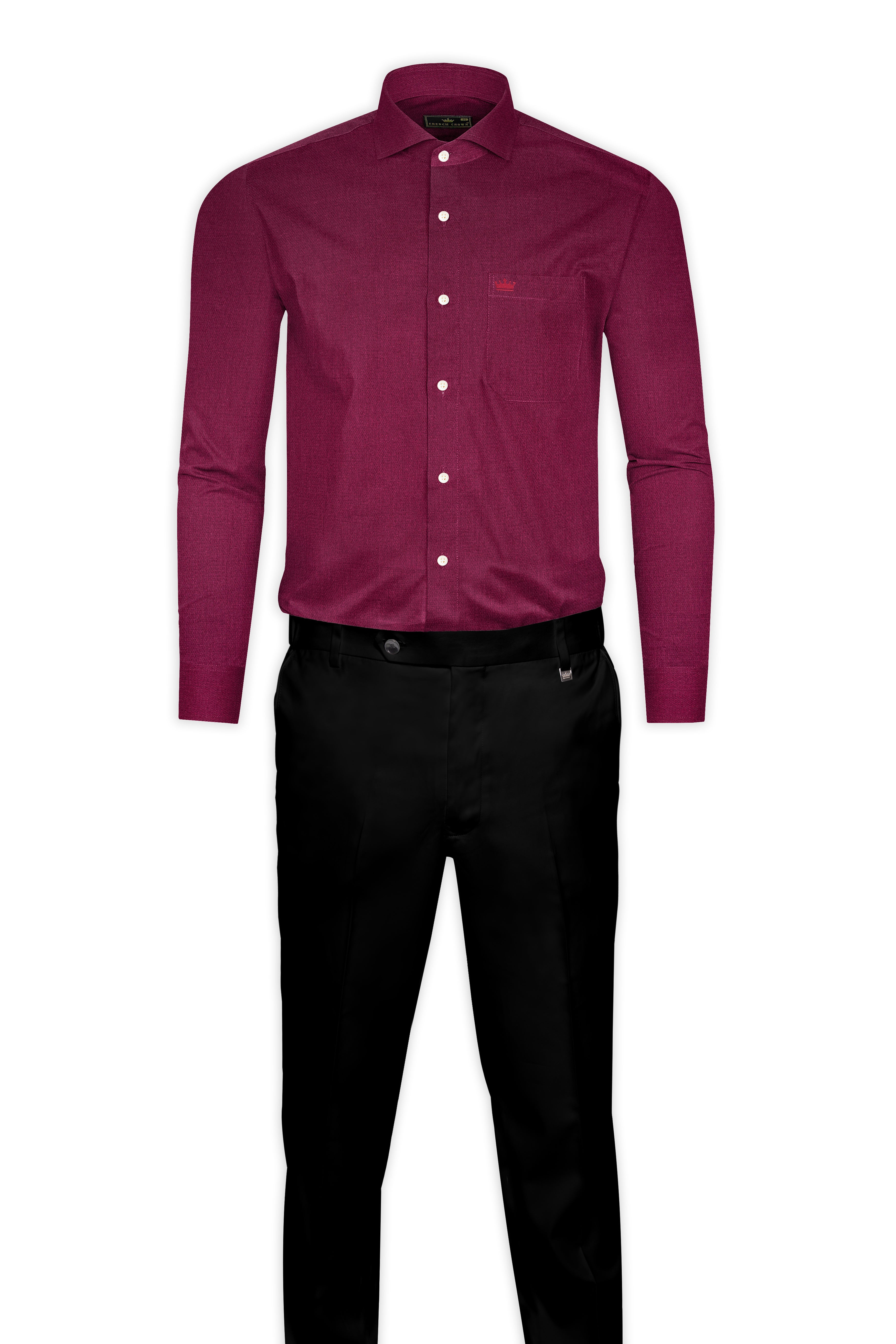 Wine Red Dobby Textured Premium Cotton Shirt