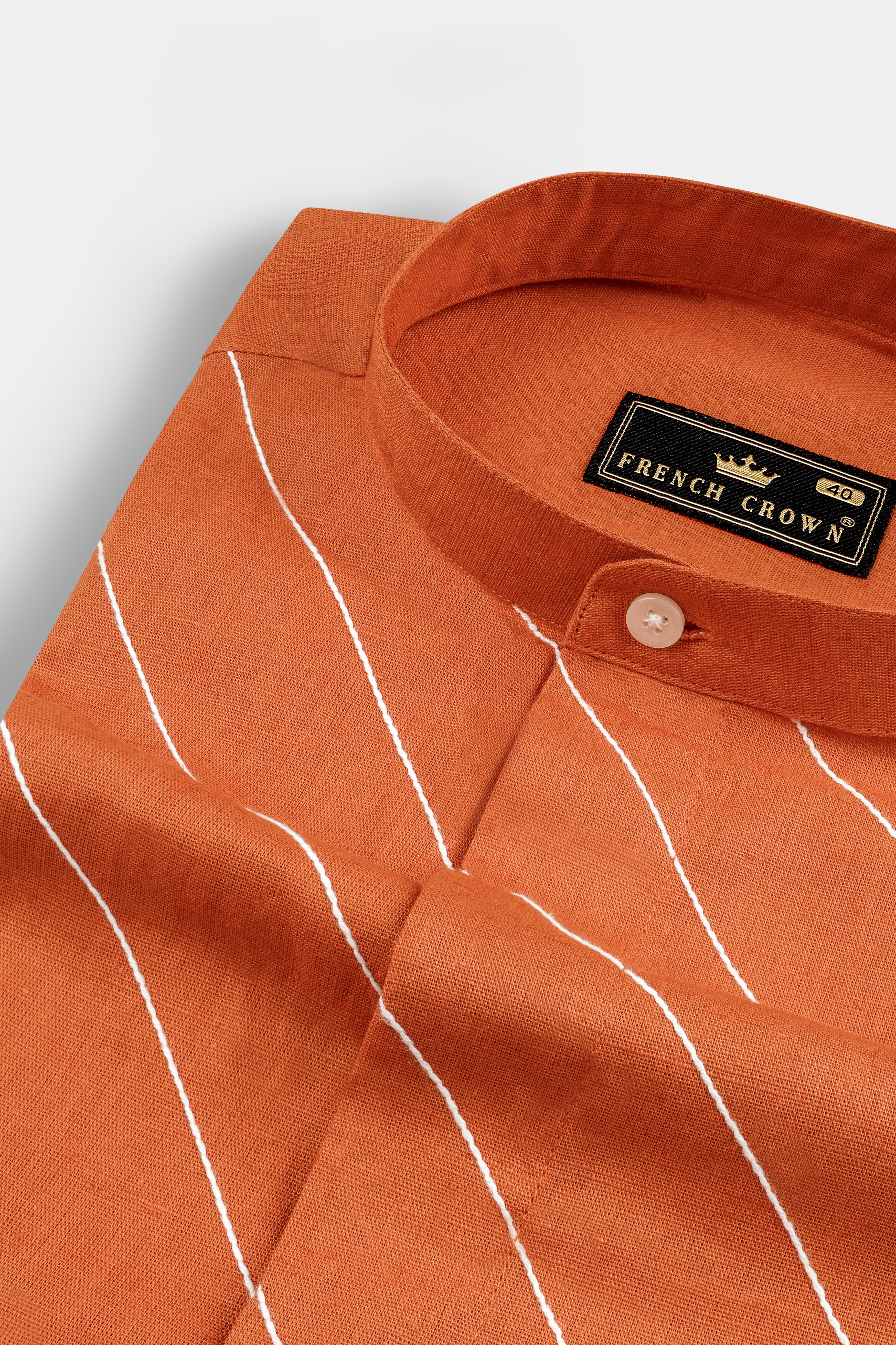 Sunrise Orange Cross Striped Luxurious Linen Shirt
