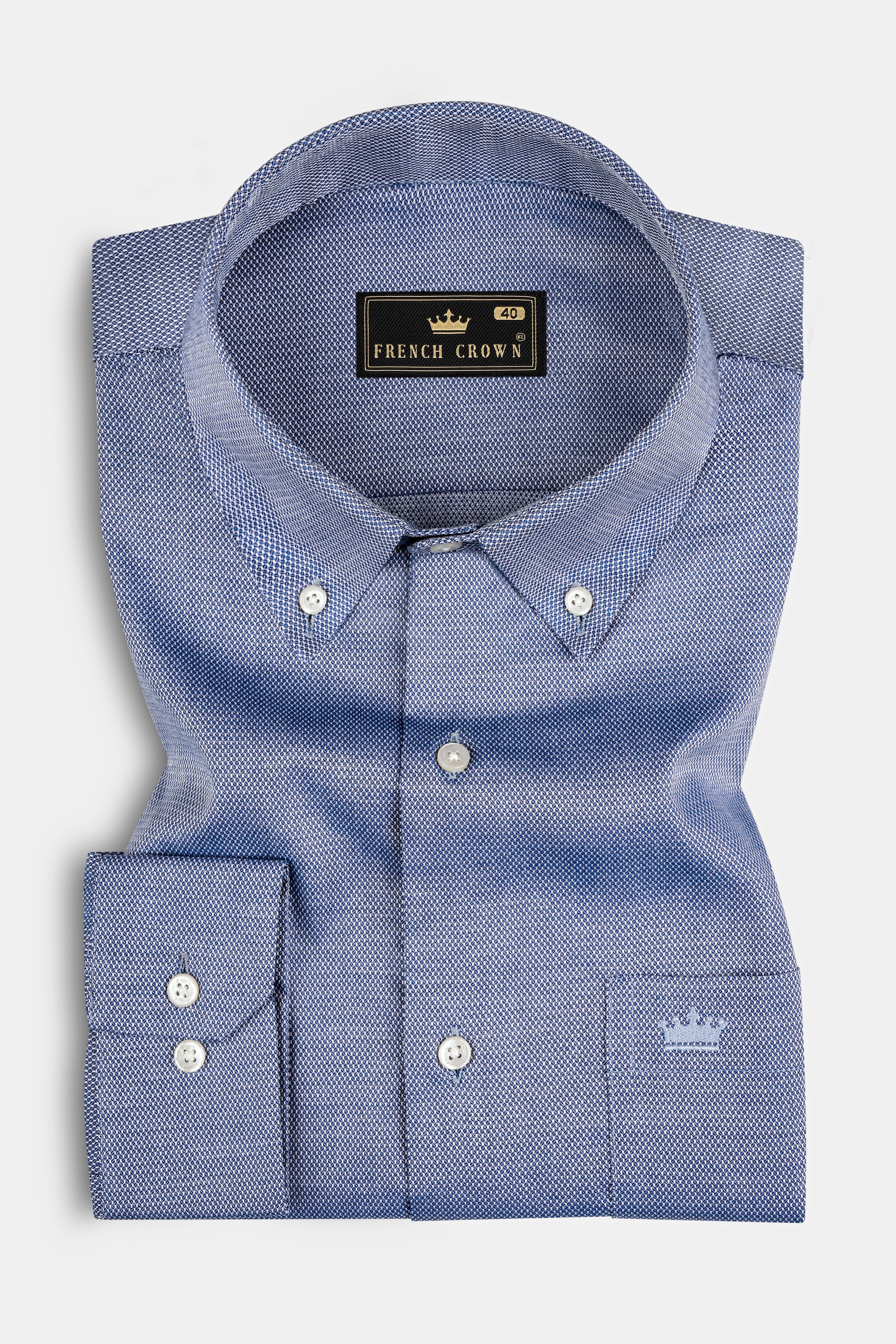 Raven Blue Dobby Textured Premium Cotton Shirt