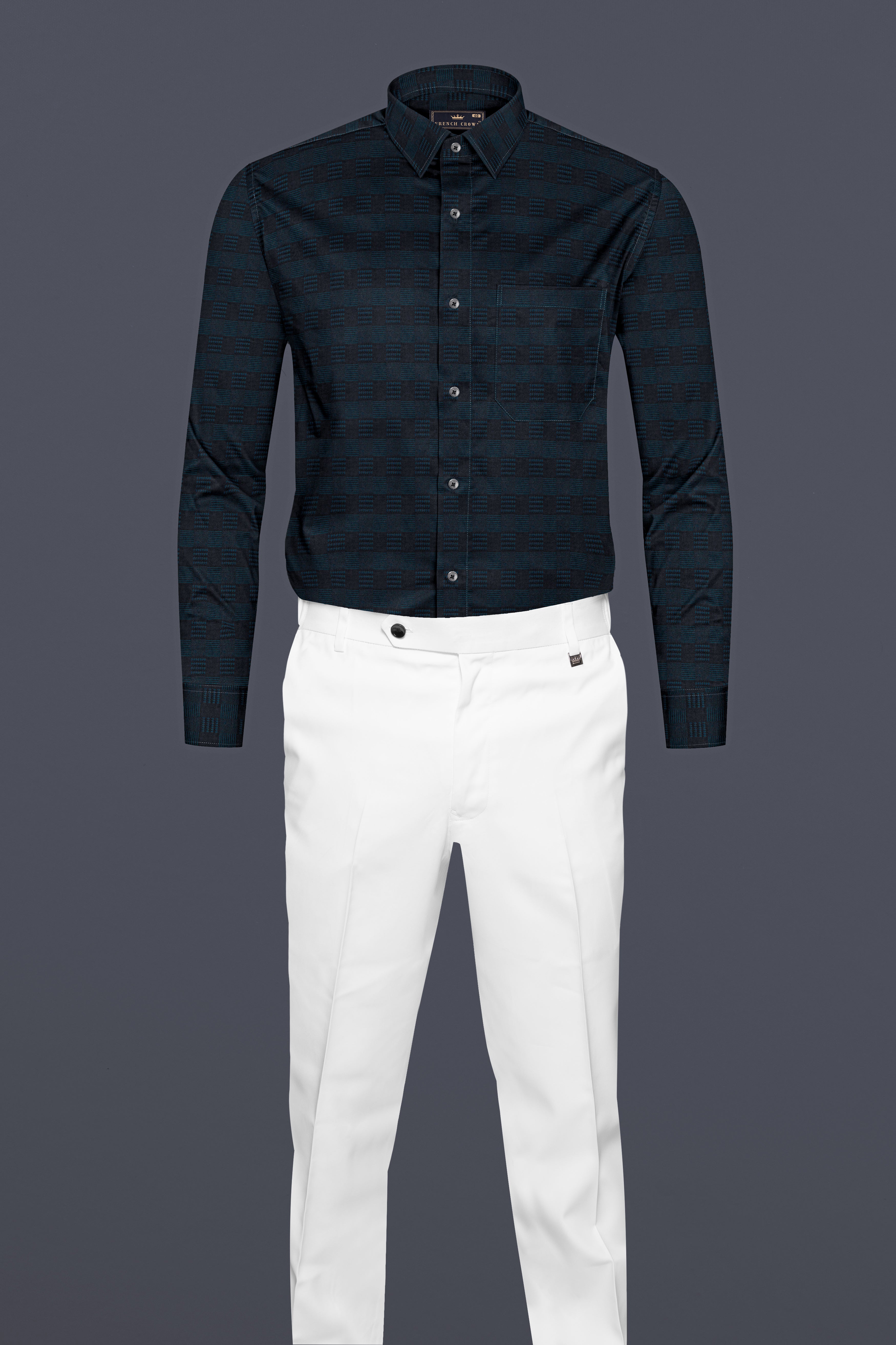 Cinder Blue Jacquard Textured Premium Cotton Shirt