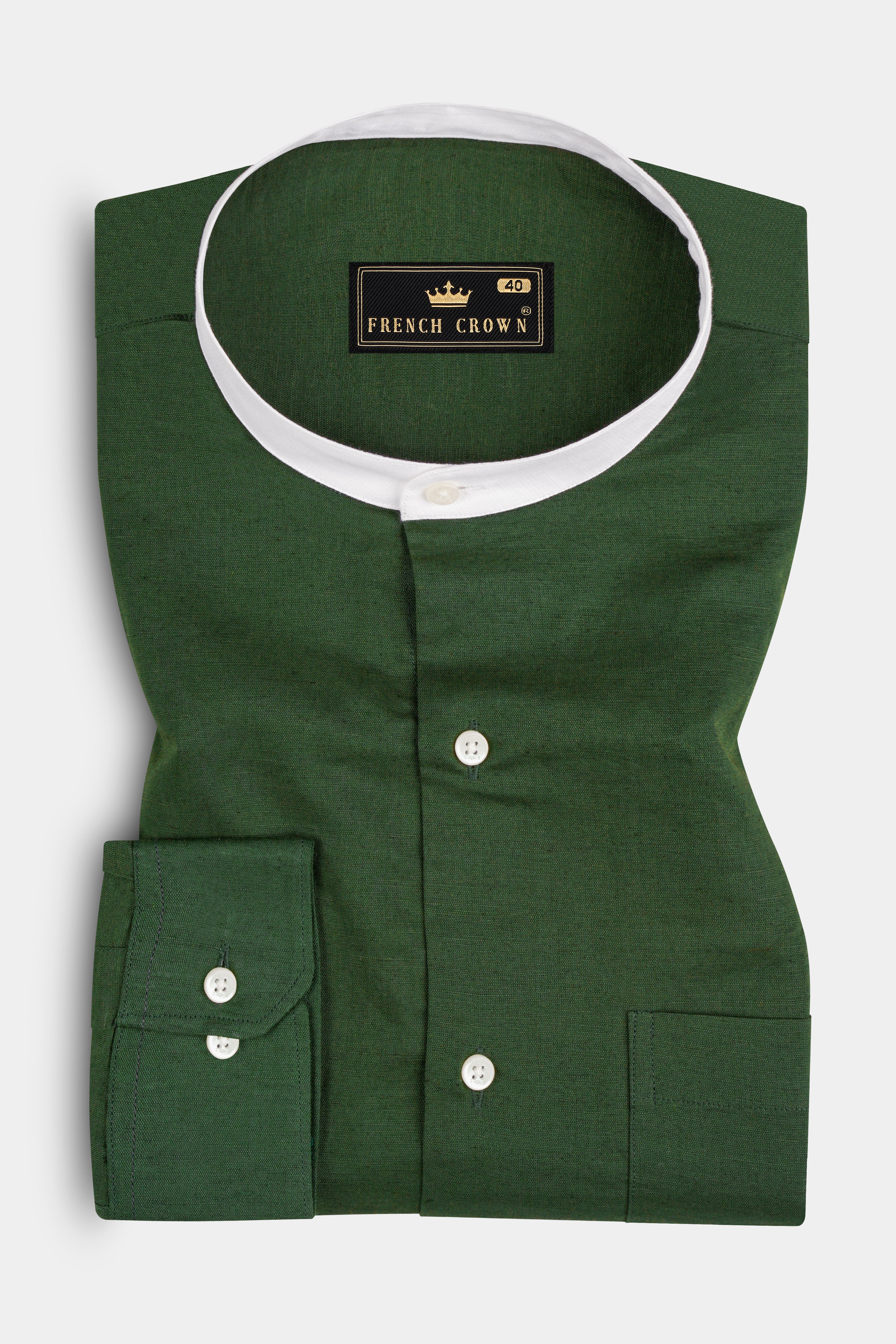 Forest Green Solid Luxurious Linen Shirt