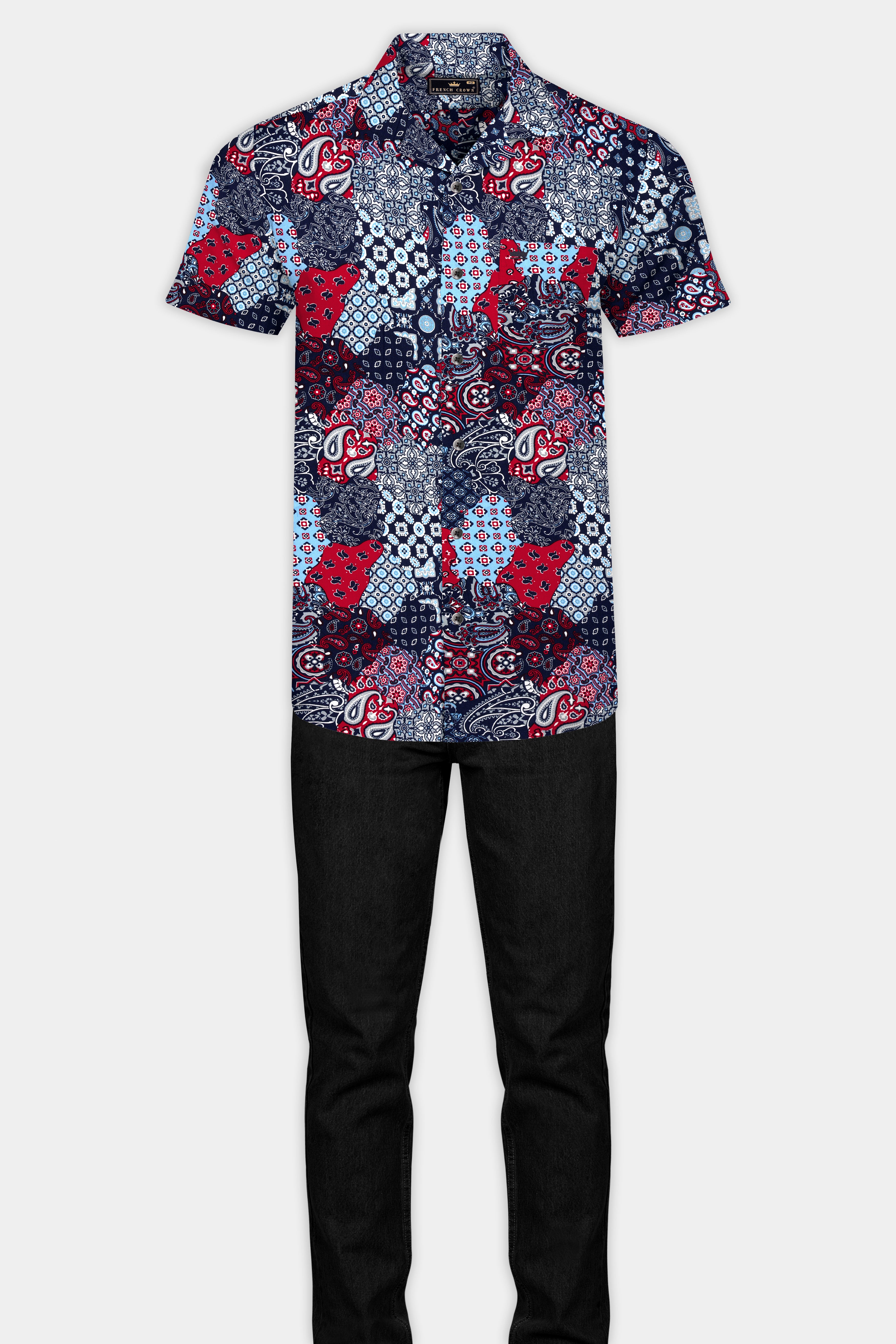 Mirage Blue And Monza Red Multicolour Printed Premium Tencel Shirt