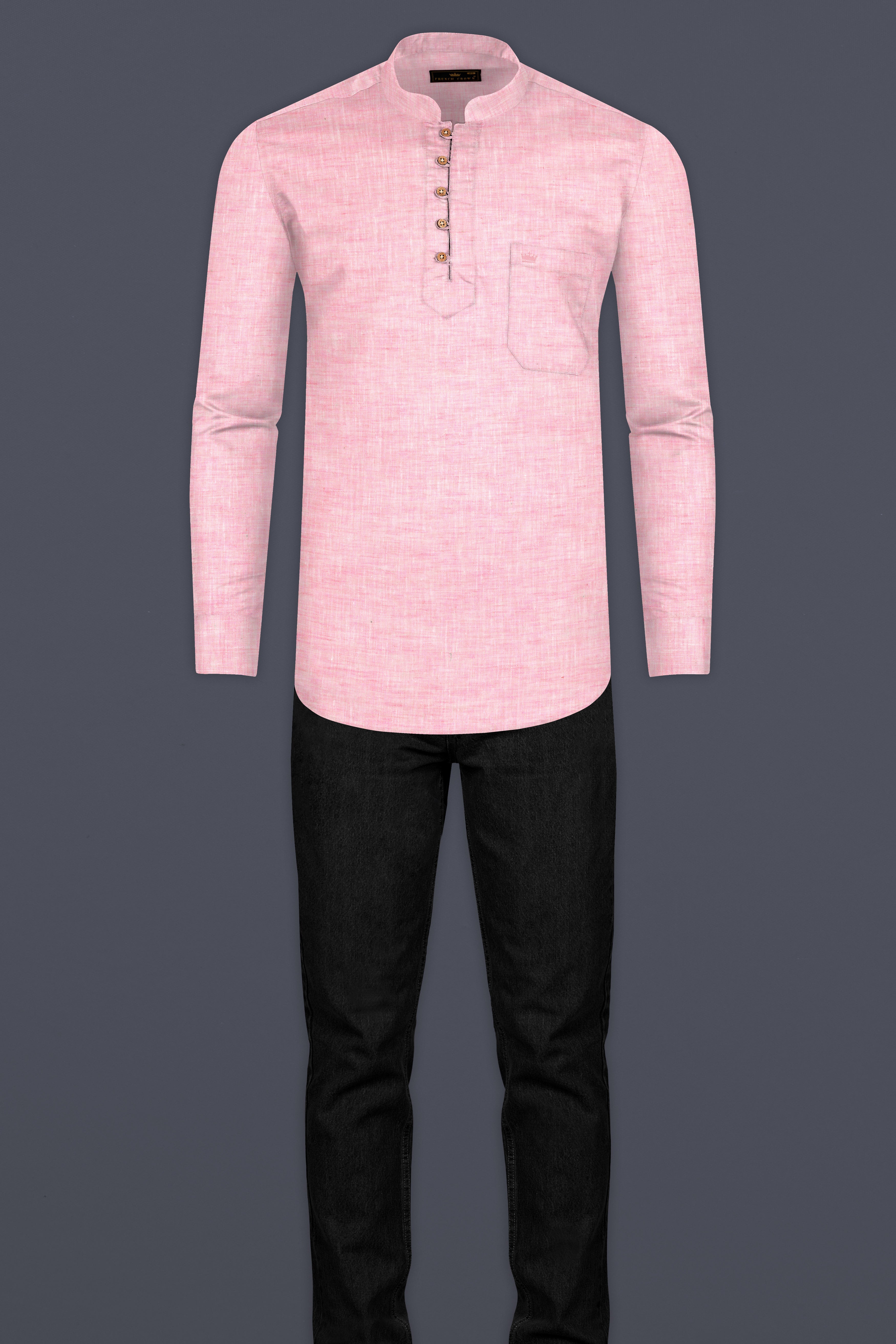 Kawaii Pink Luxurious Linen Kurta Shirt