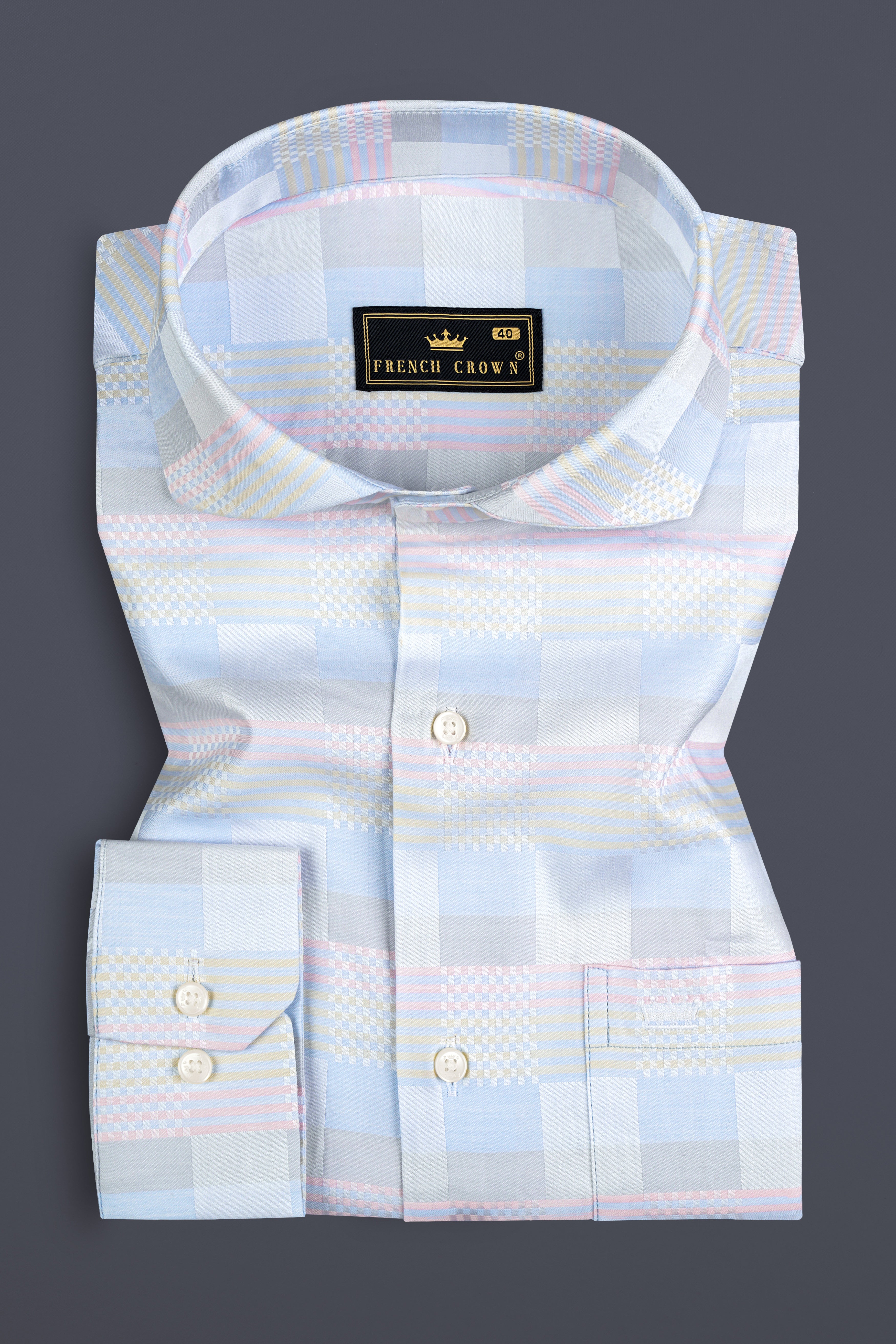 Titan Blue And Snuff Pink Jacquard Textured Premium Cotton Shirt