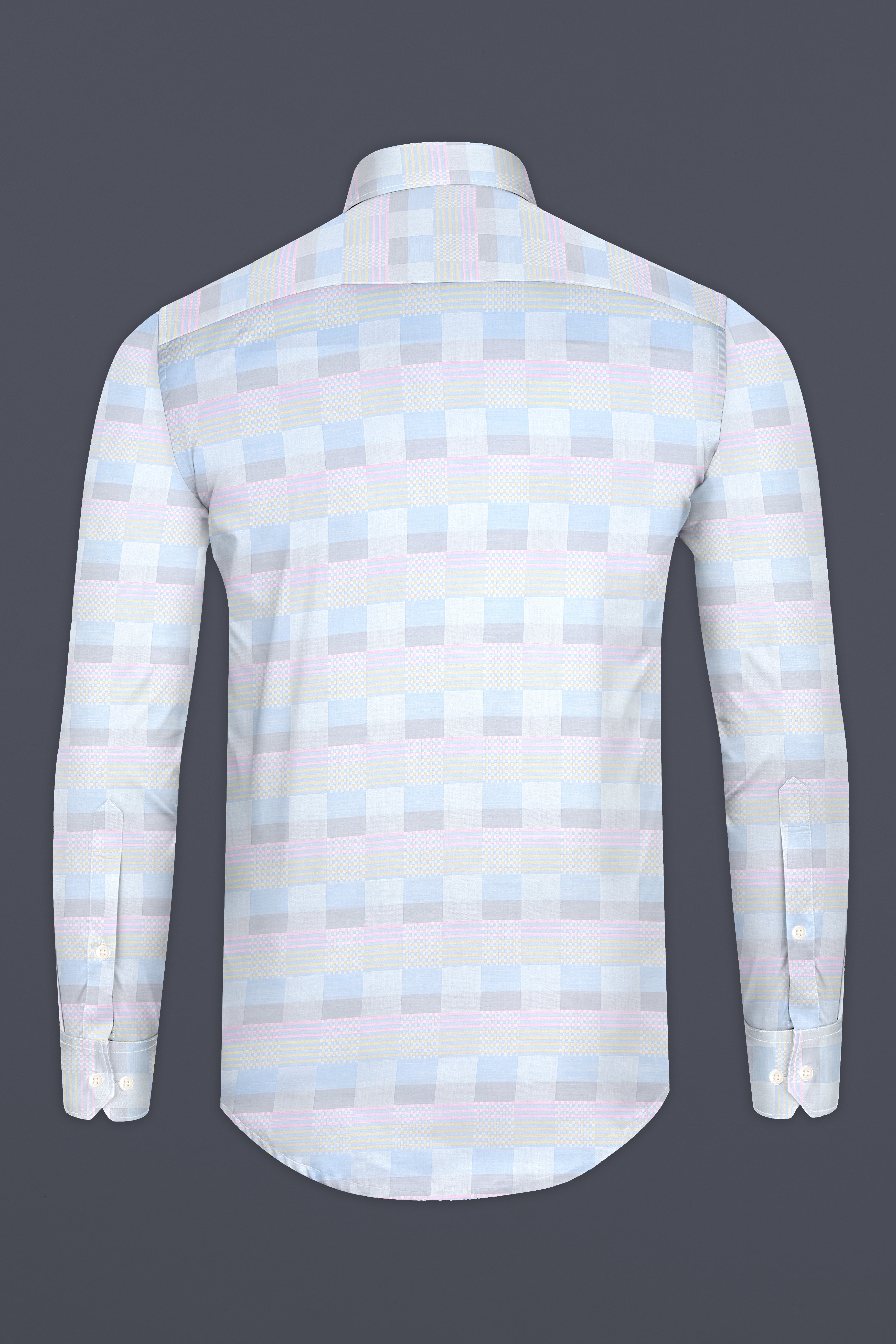 Titan Blue And Snuff Pink Jacquard Textured Premium Cotton Shirt