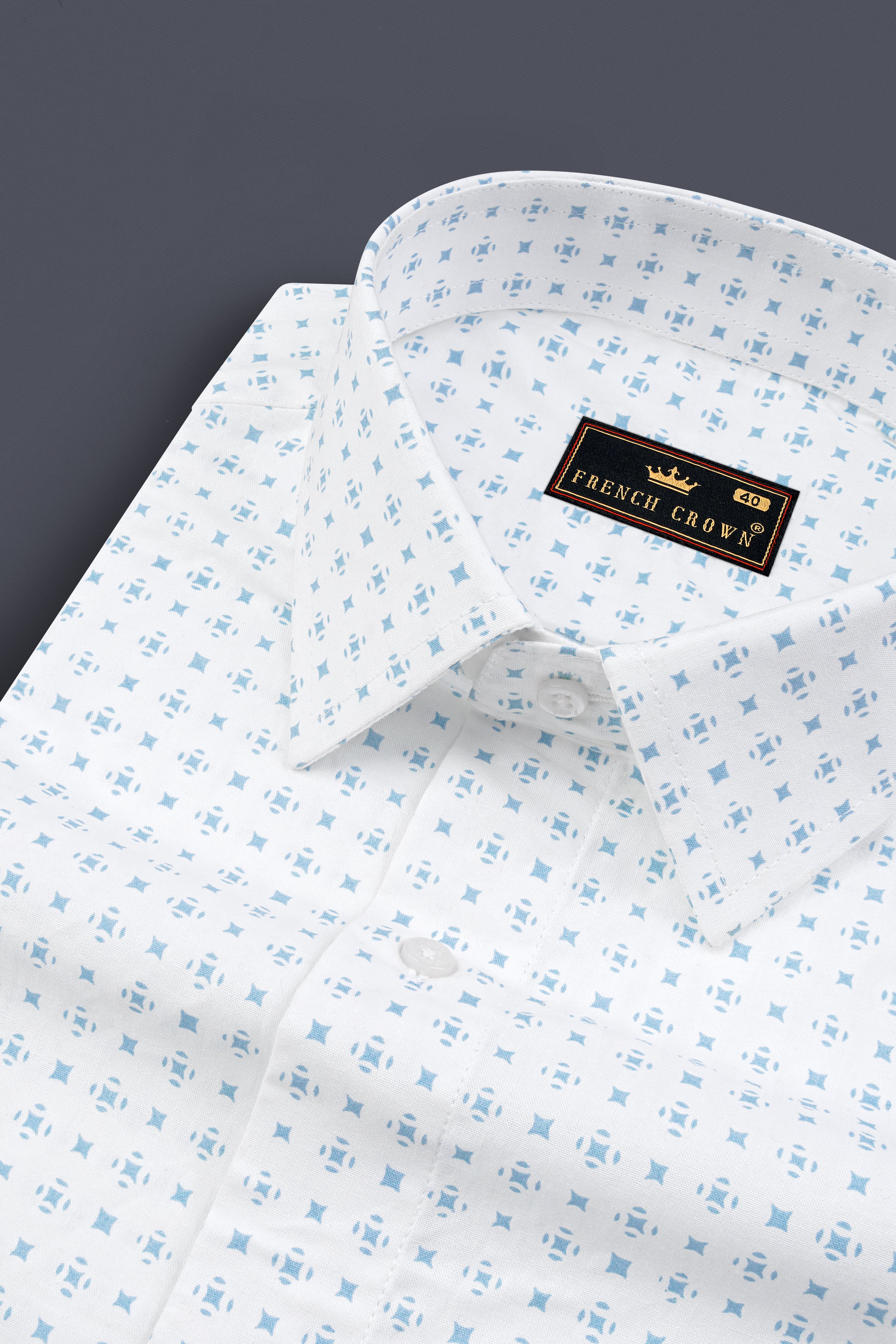 Bright White And Glacier Blue Printed Super Soft Premium Cotton Shirt