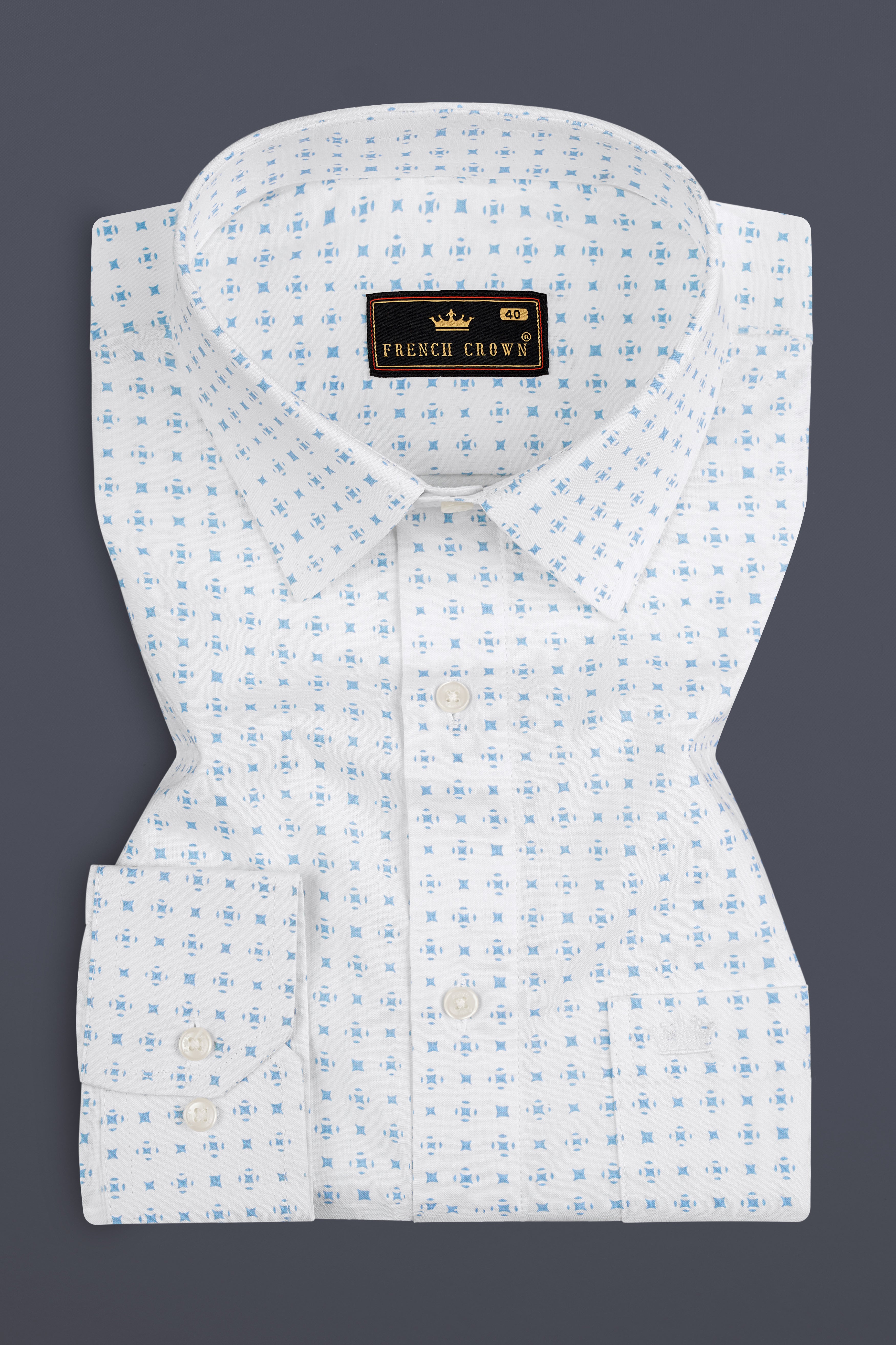 Bright White And Glacier Blue Printed Super Soft Premium Cotton Shirt