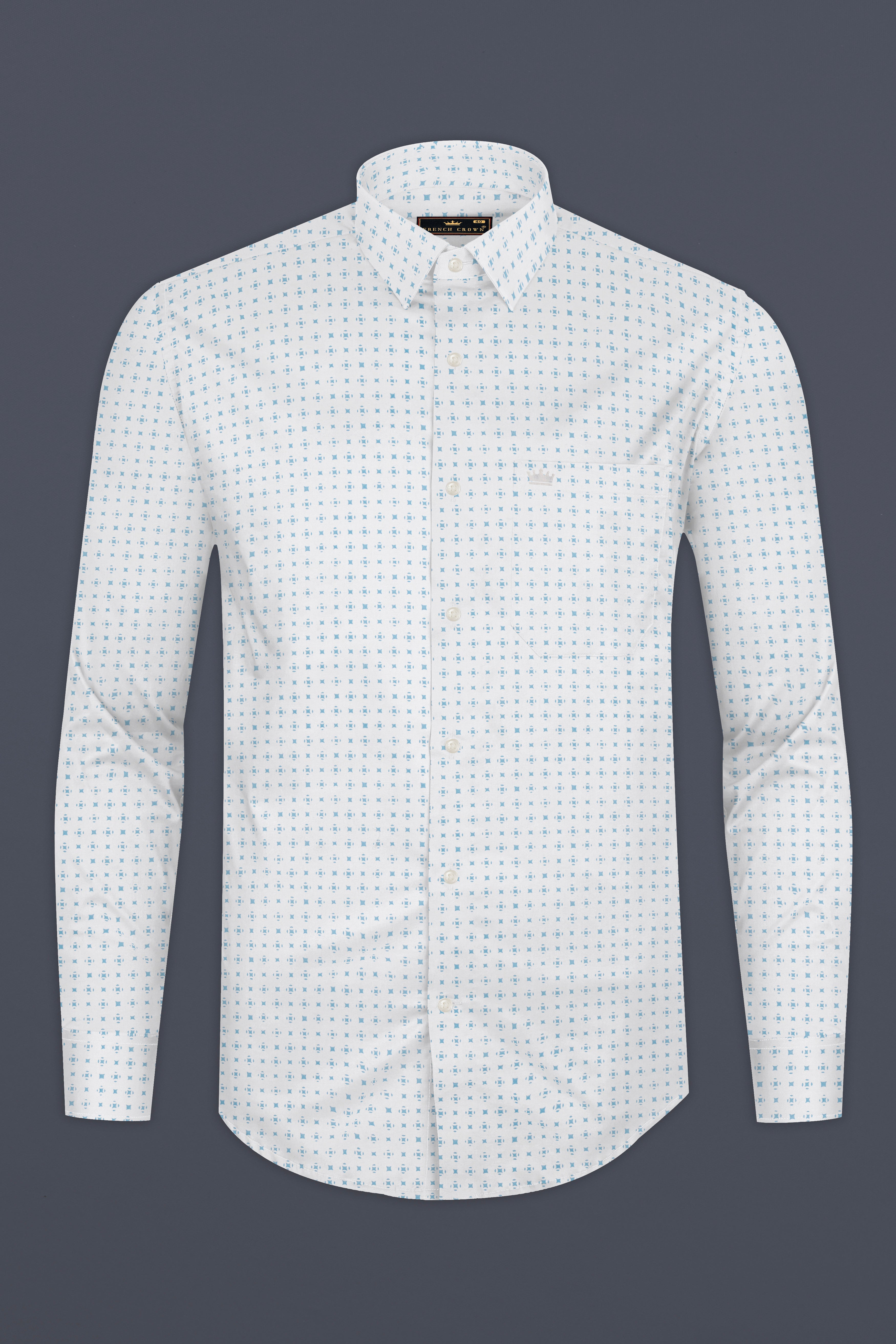 Bright White And Glacier Blue Printed Super Soft Premium Cotton Shirt