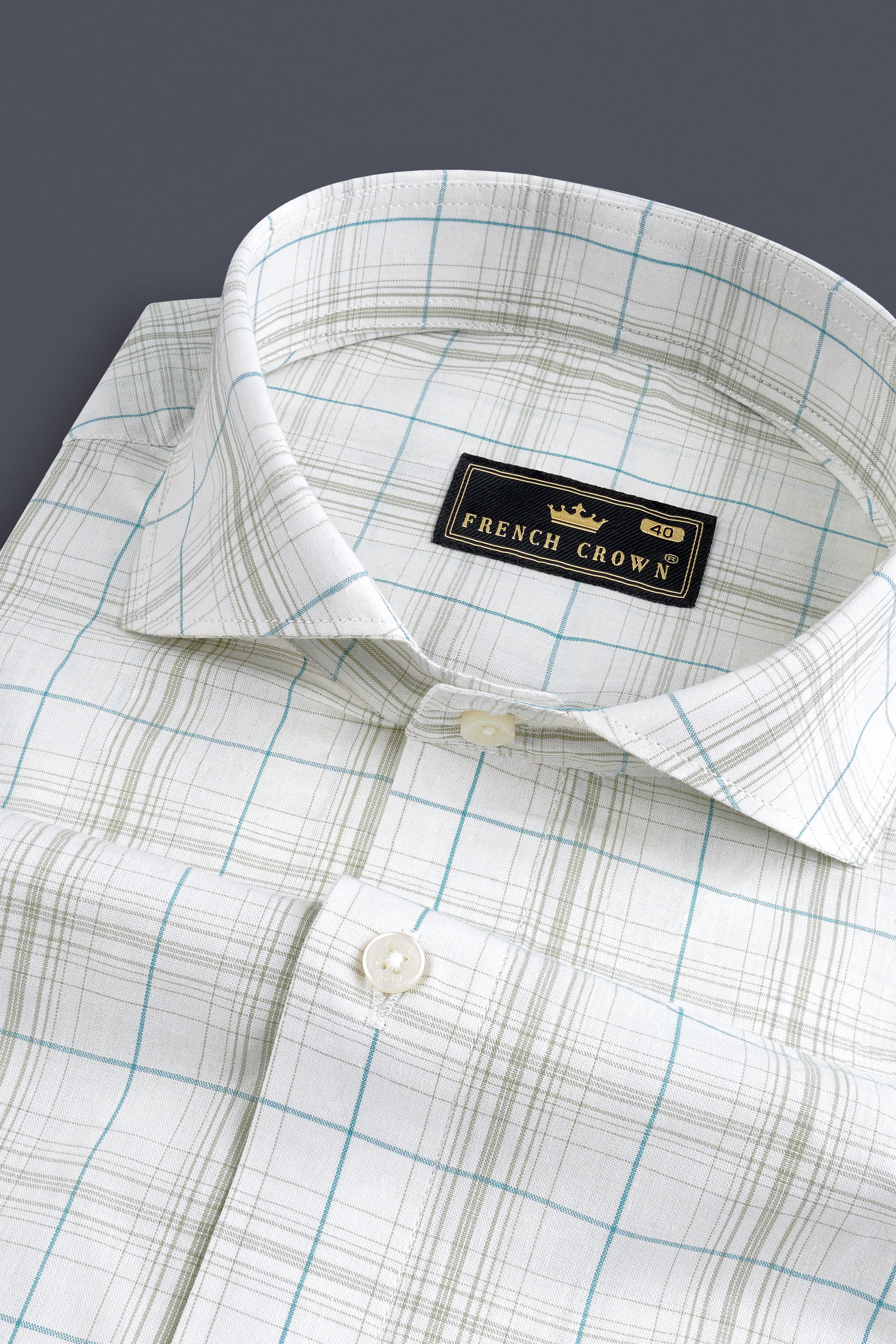 Platinum Gray And Glacier Blue Checkered Giza Cotton Shirt