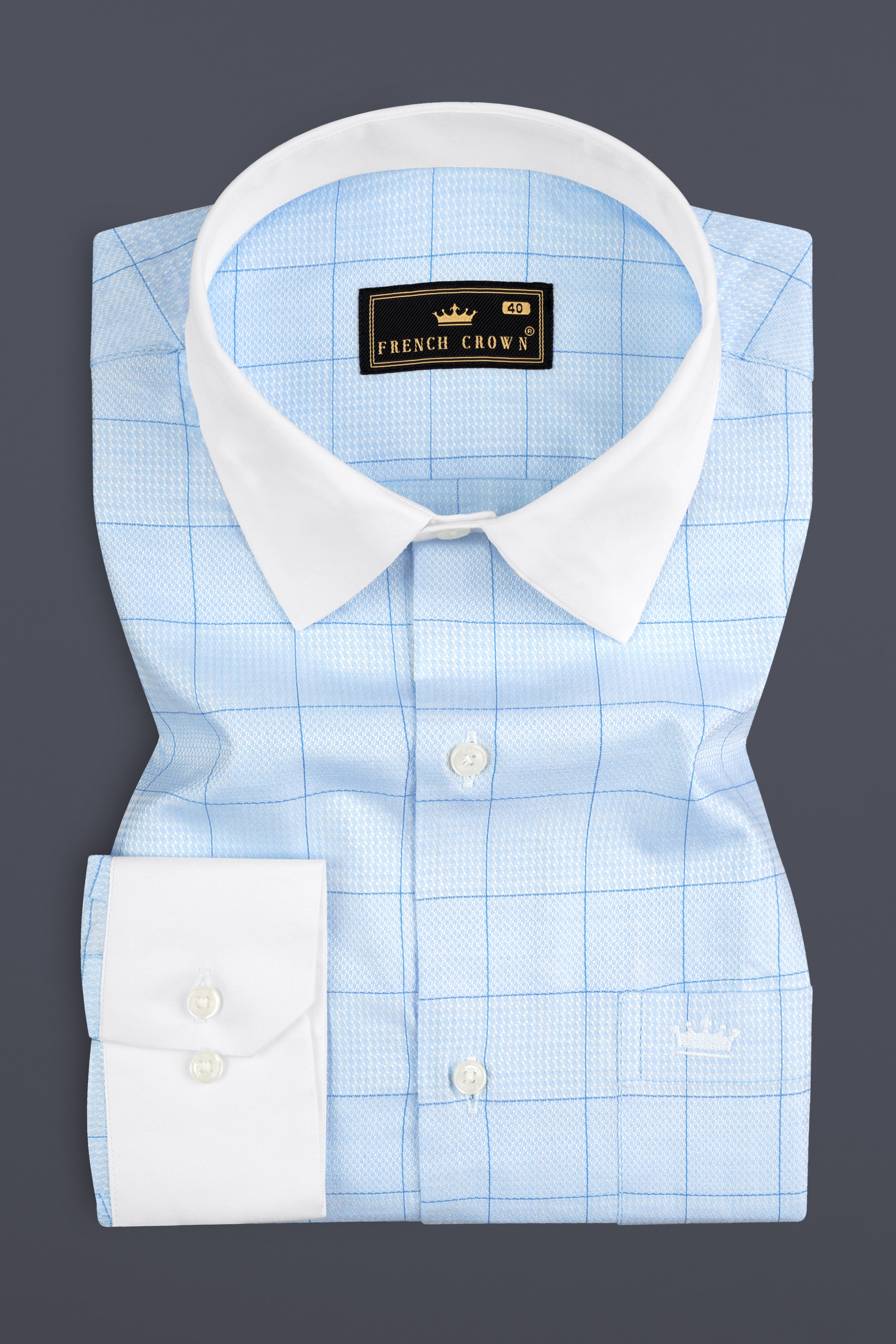 Tropical Blue Plaid Dobby Textured Premium Cotton Shirt