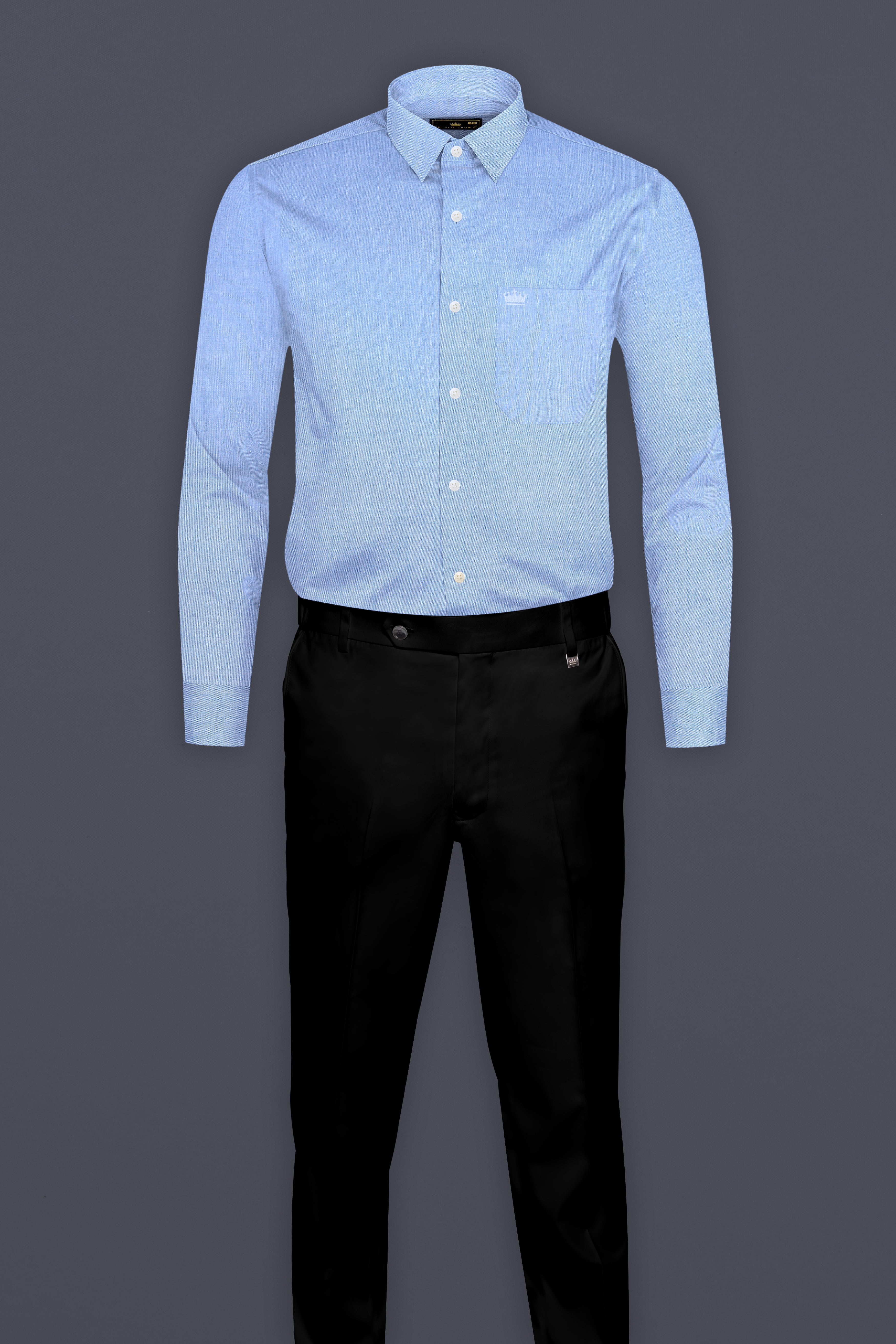 Perano Blue Solid Chambray Premium Giza Cotton Shirt