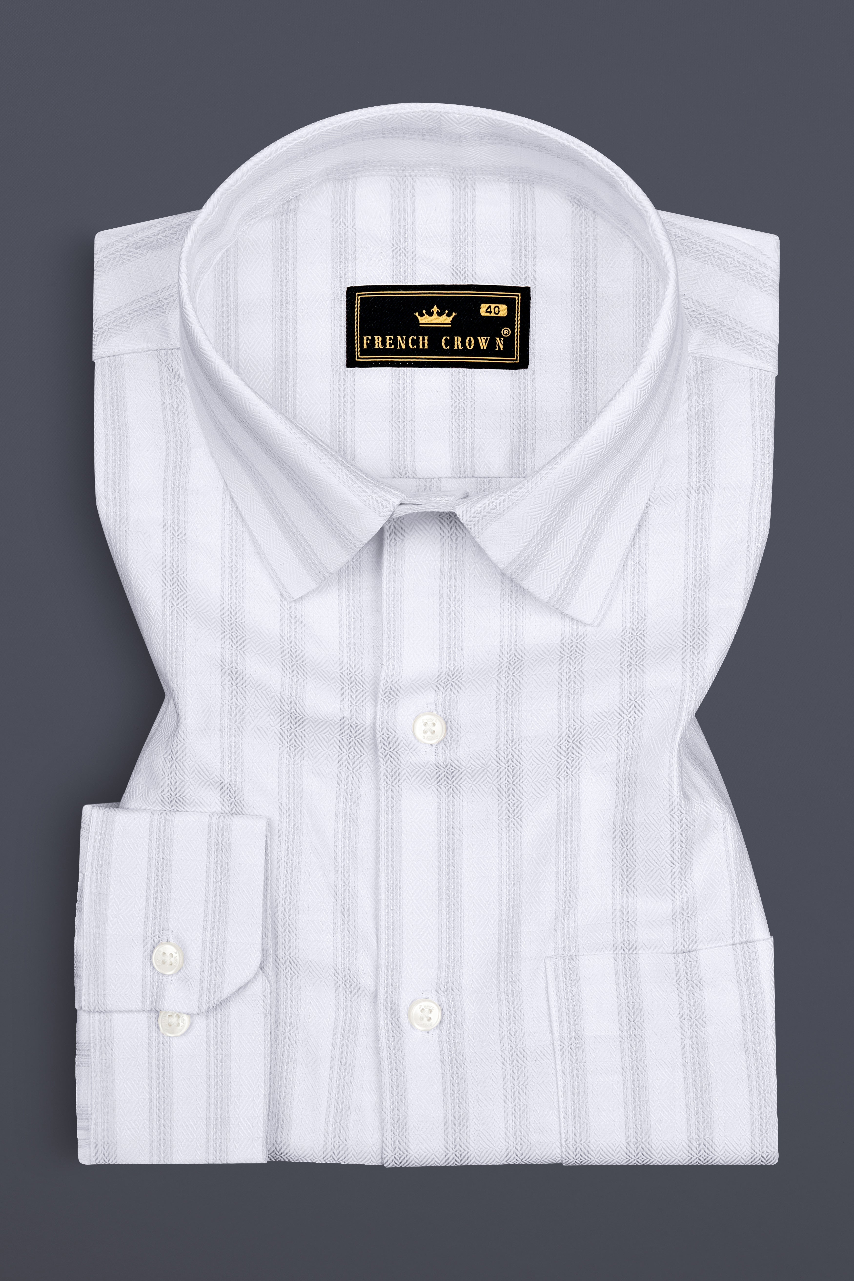 Bright White Stripes Dobby Textured Premium Cotton Shirt