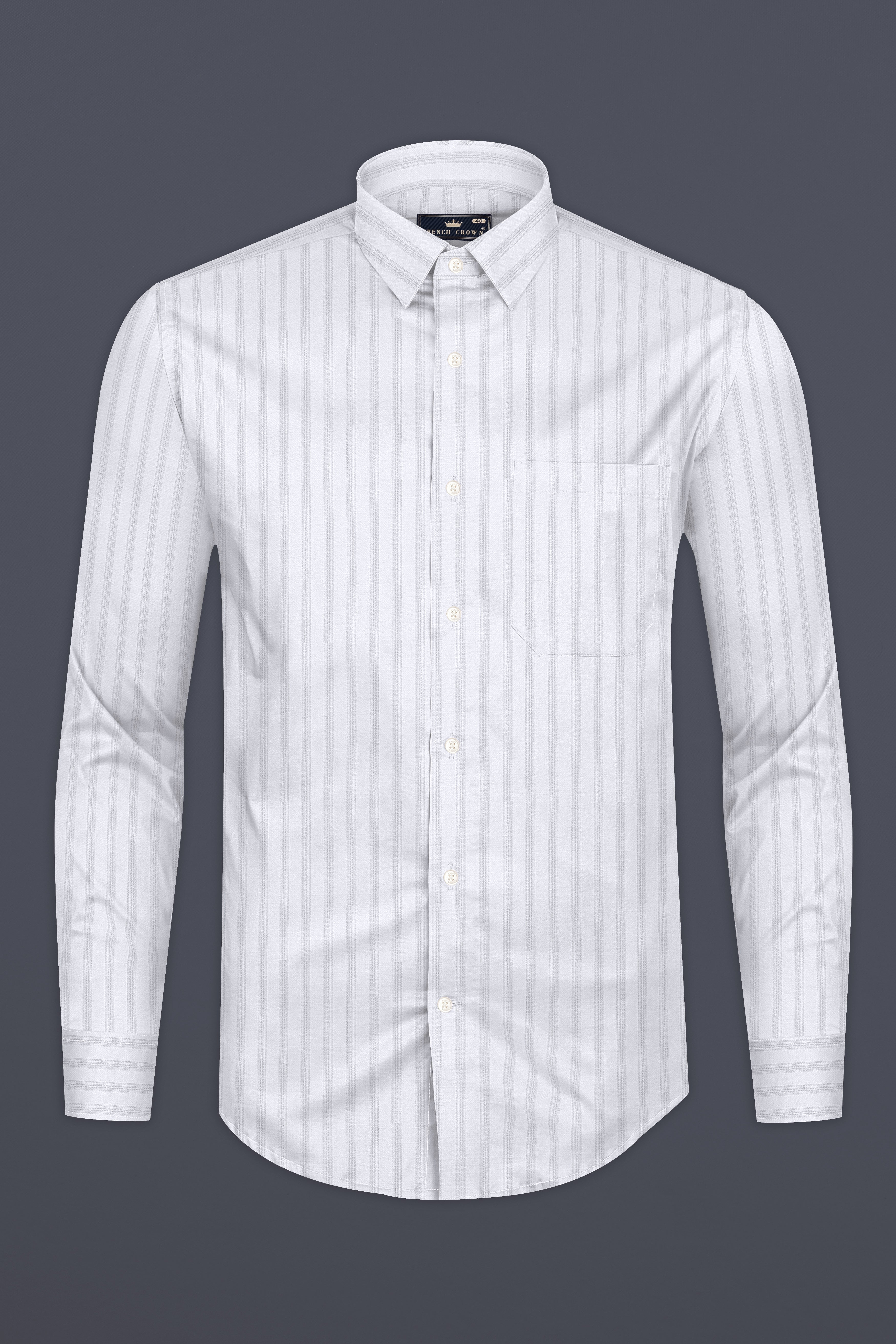 Bright White Stripes Dobby Textured Premium Cotton Shirt