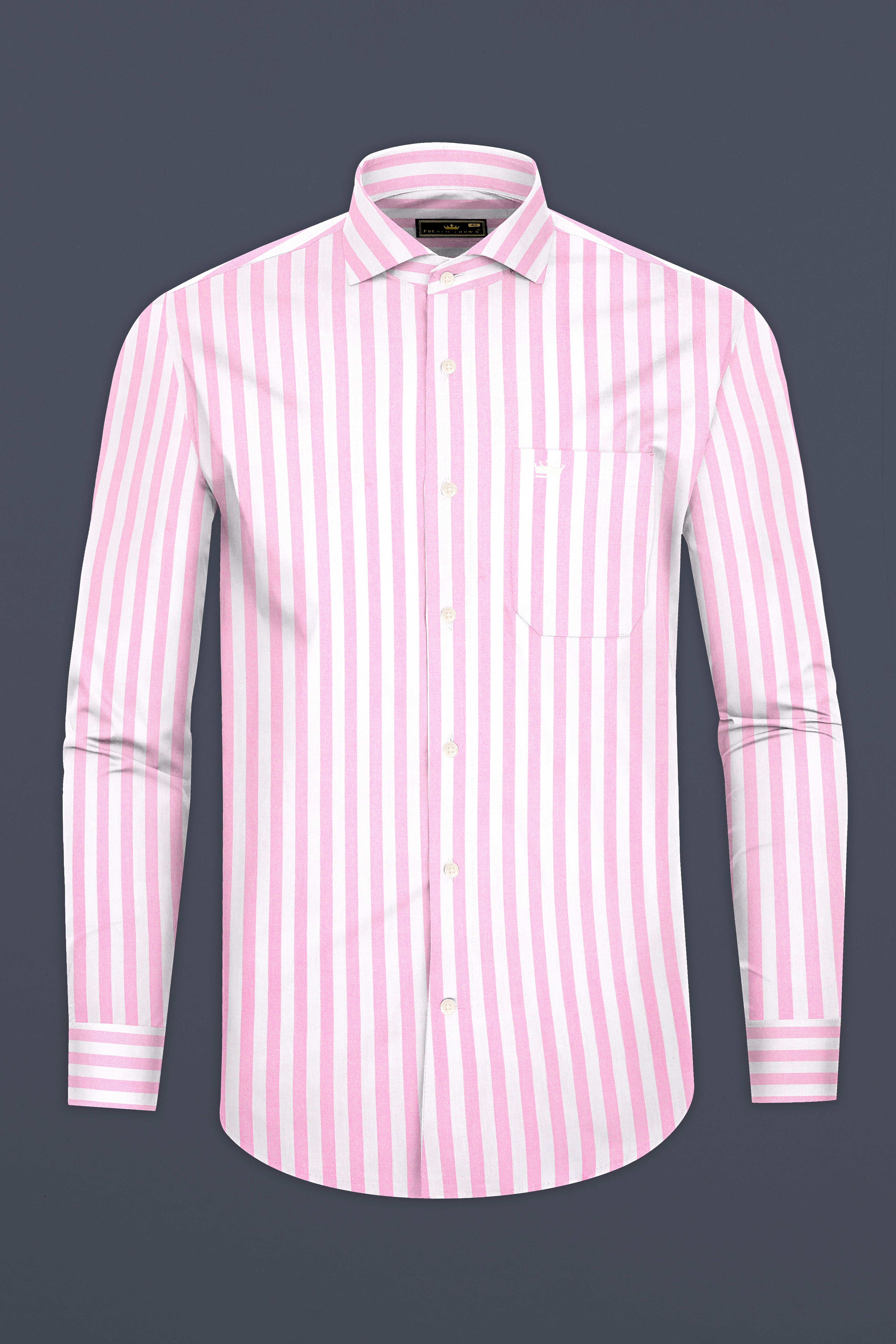 Carousel Pink With Bright White Stripes Twill Giza Cotton Shirt