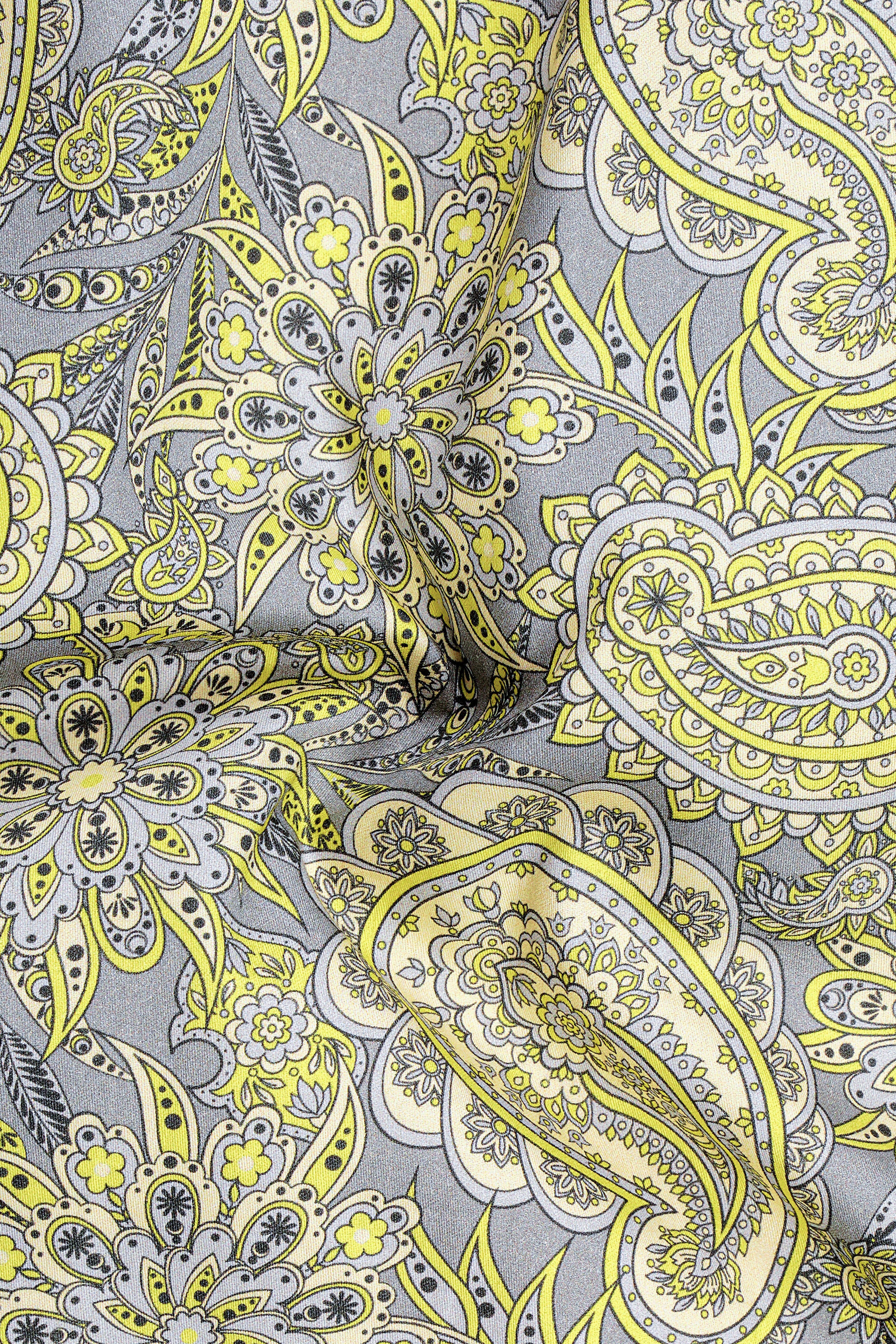 Arylide Yellow With Nobel Gray Flower Valley Printed Super Soft Premium Cotton Shirt