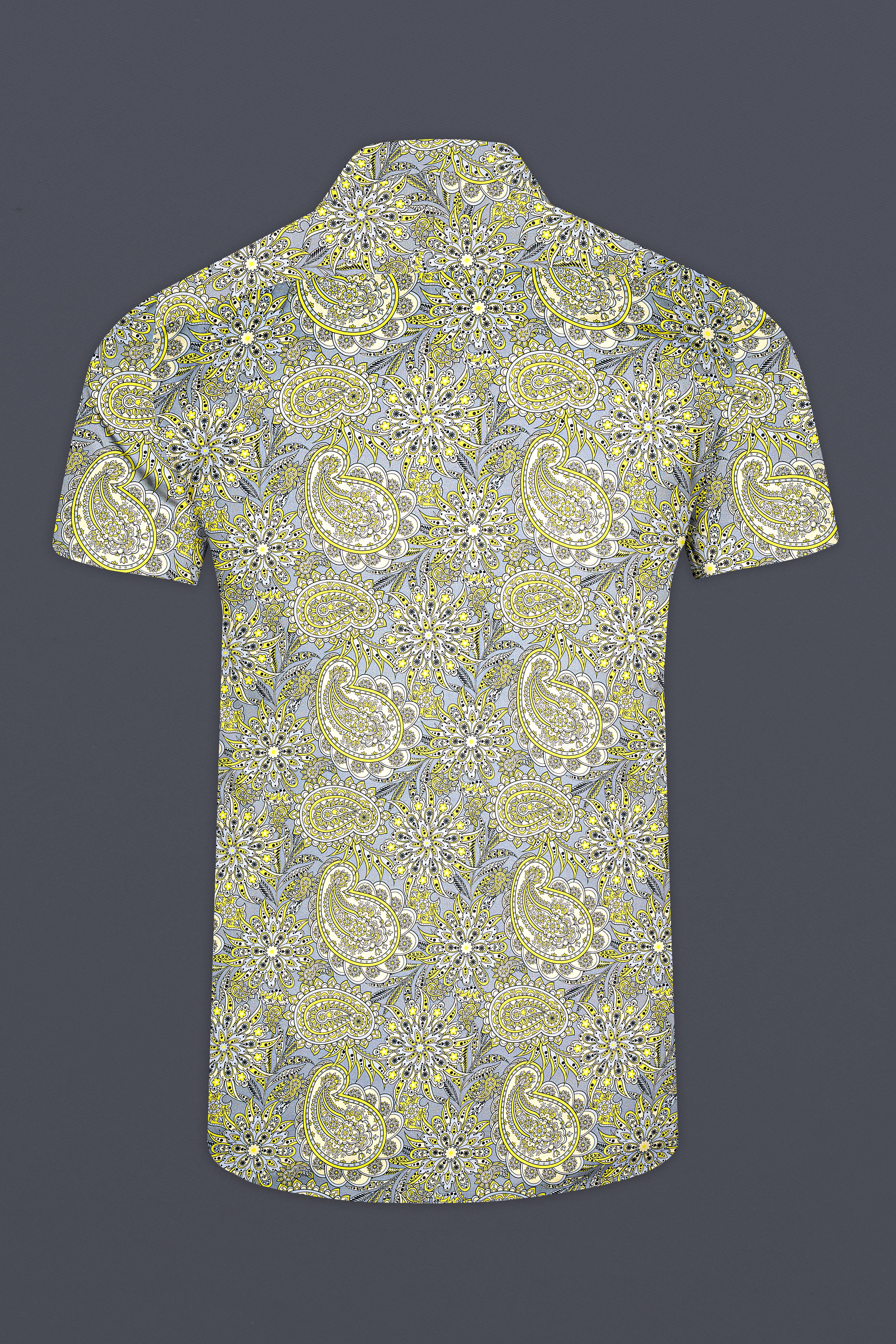 Arylide Yellow With Nobel Gray Flower Valley Printed Super Soft Premium Cotton Shirt