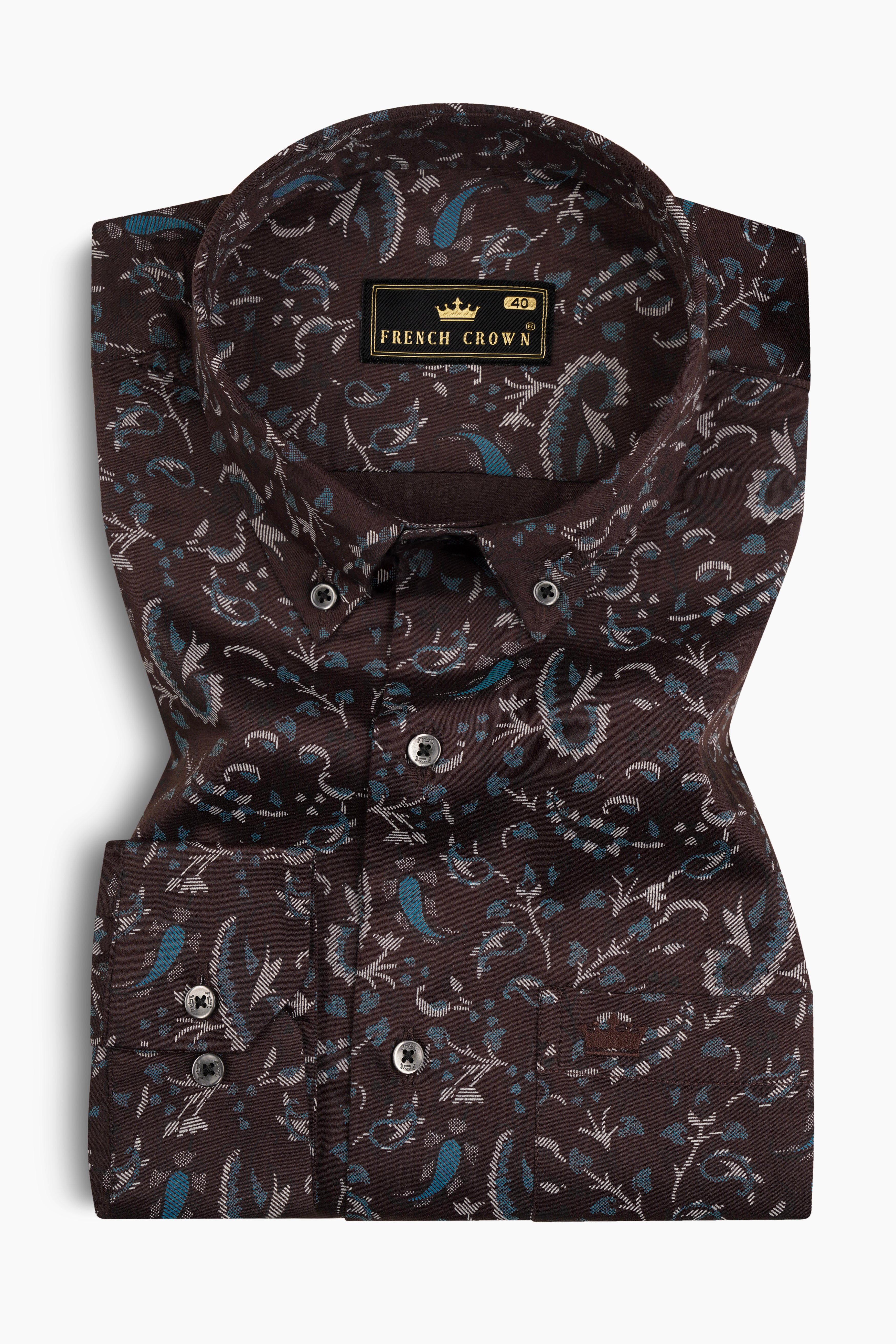 Eclipse Brown With Calypso Blue Subtle Sheen Prints Super Soft Premium Cotton Shirt