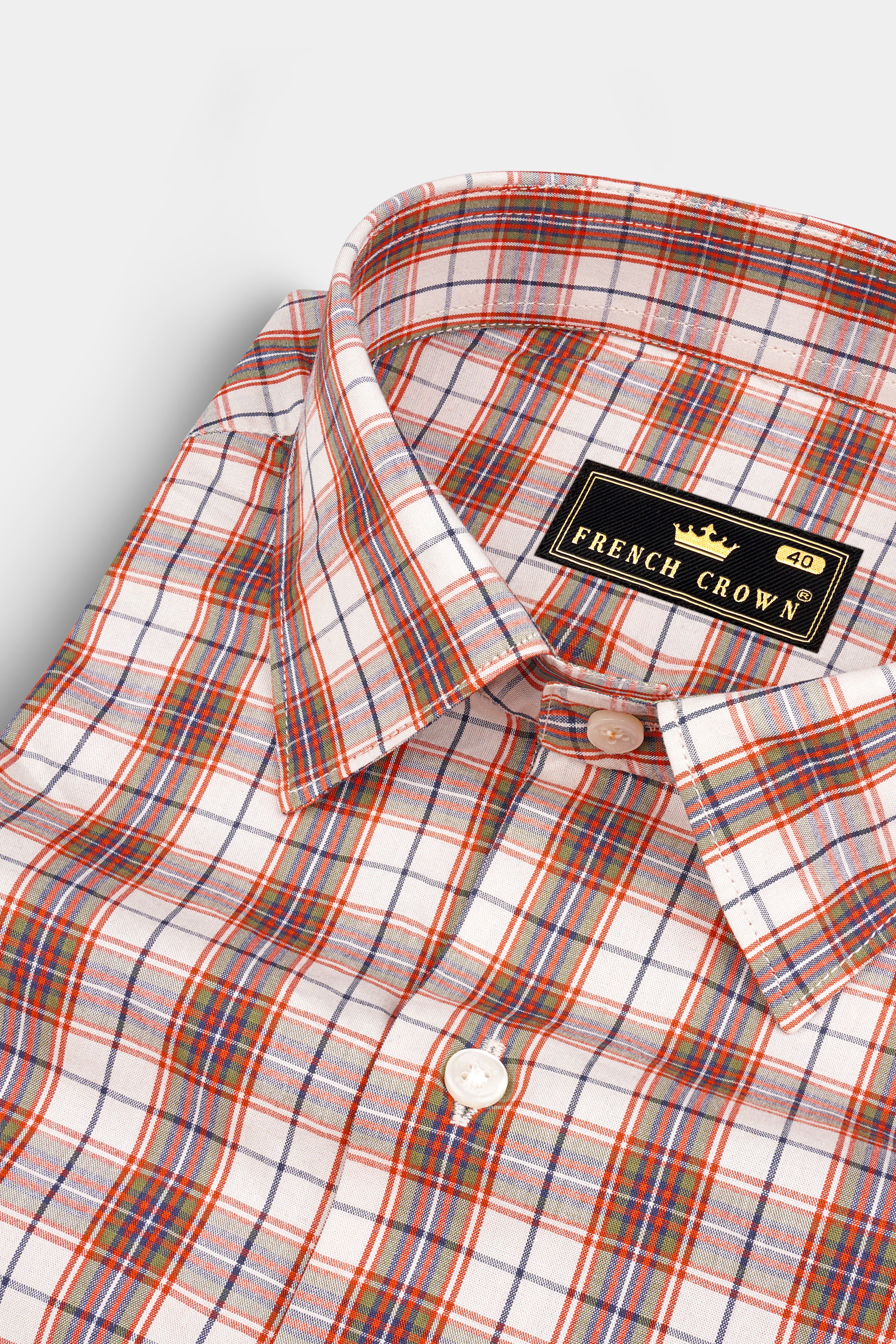 Crail Orange With Bright White Checkered Poplin Giza Cotton Shirt