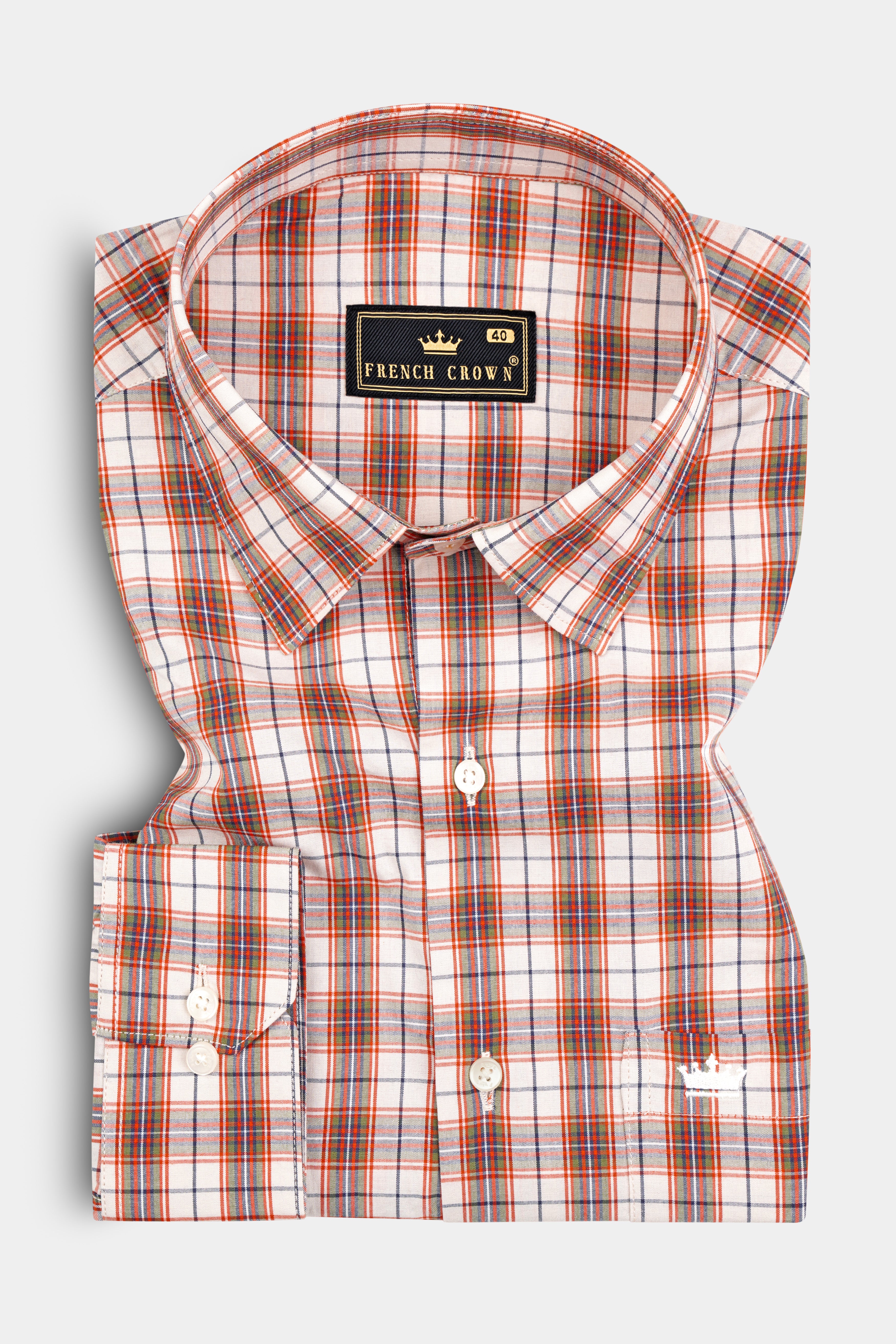 Crail Orange With Bright White Checkered Giza Cotton Shirt 12842-38, 12842-H-38, 12842-39, 12842-H-39, 12842-40, 12842-H-40, 12842-42, 12842-H-42, 12842-44, 12842-H-44, 12842-46, 12842-H-46, 12842-48, 12842-H-48, 12842-50, 12842-H-50, 12842-52, 12842-H-52