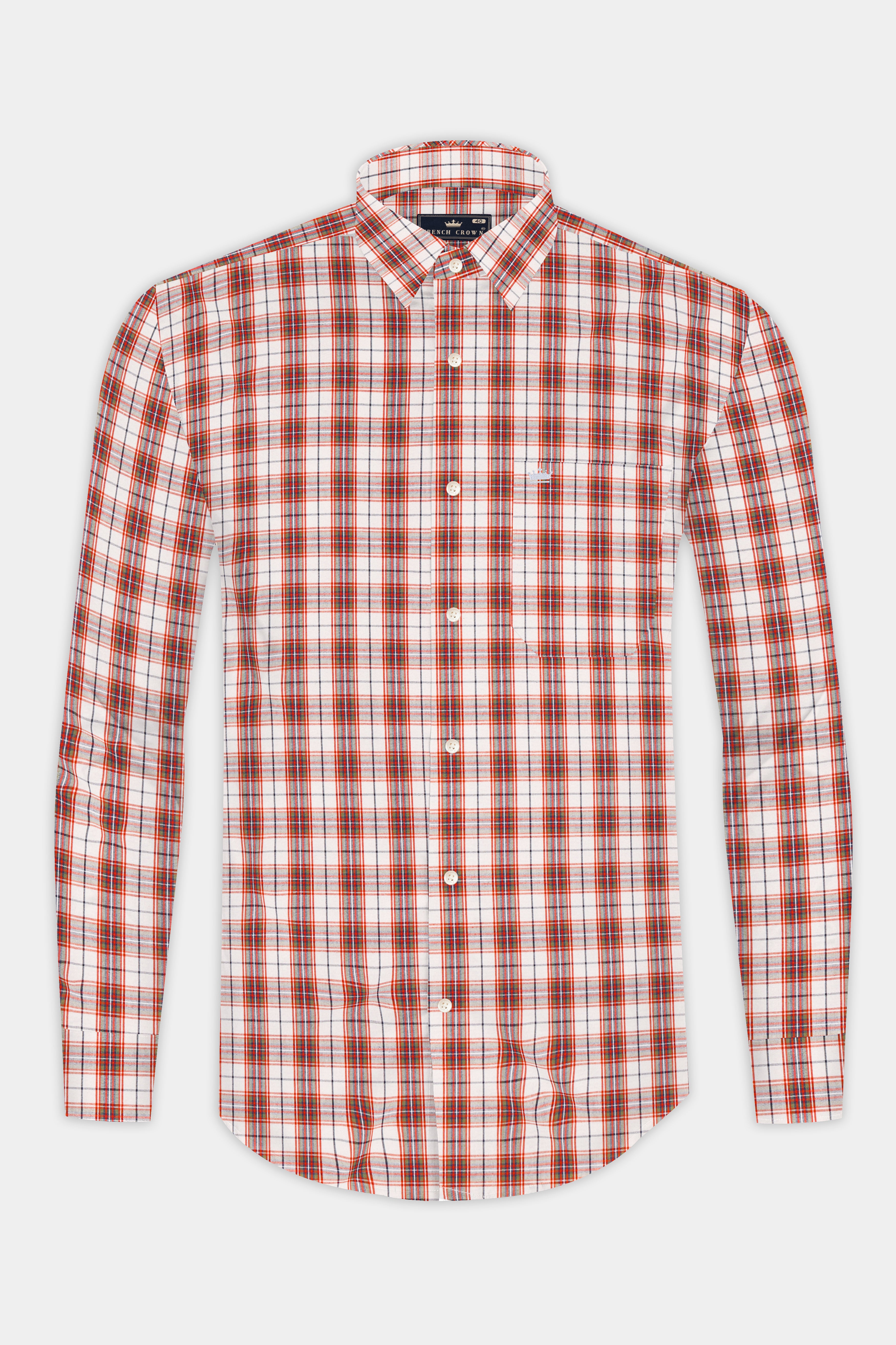 Crail Orange With Bright White Checkered Poplin Giza Cotton Shirt