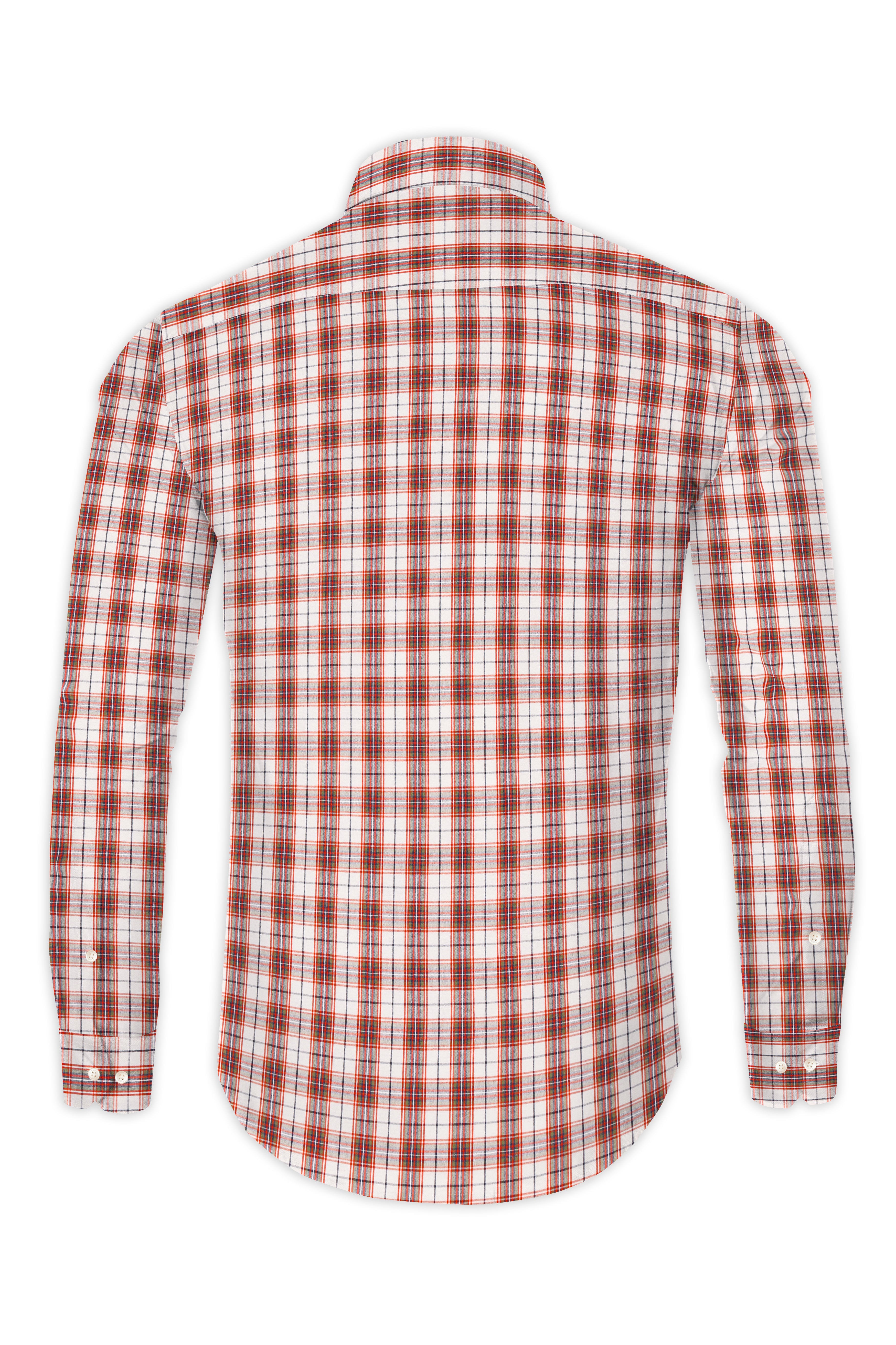 Crail Orange With Bright White Checkered Poplin Giza Cotton Shirt