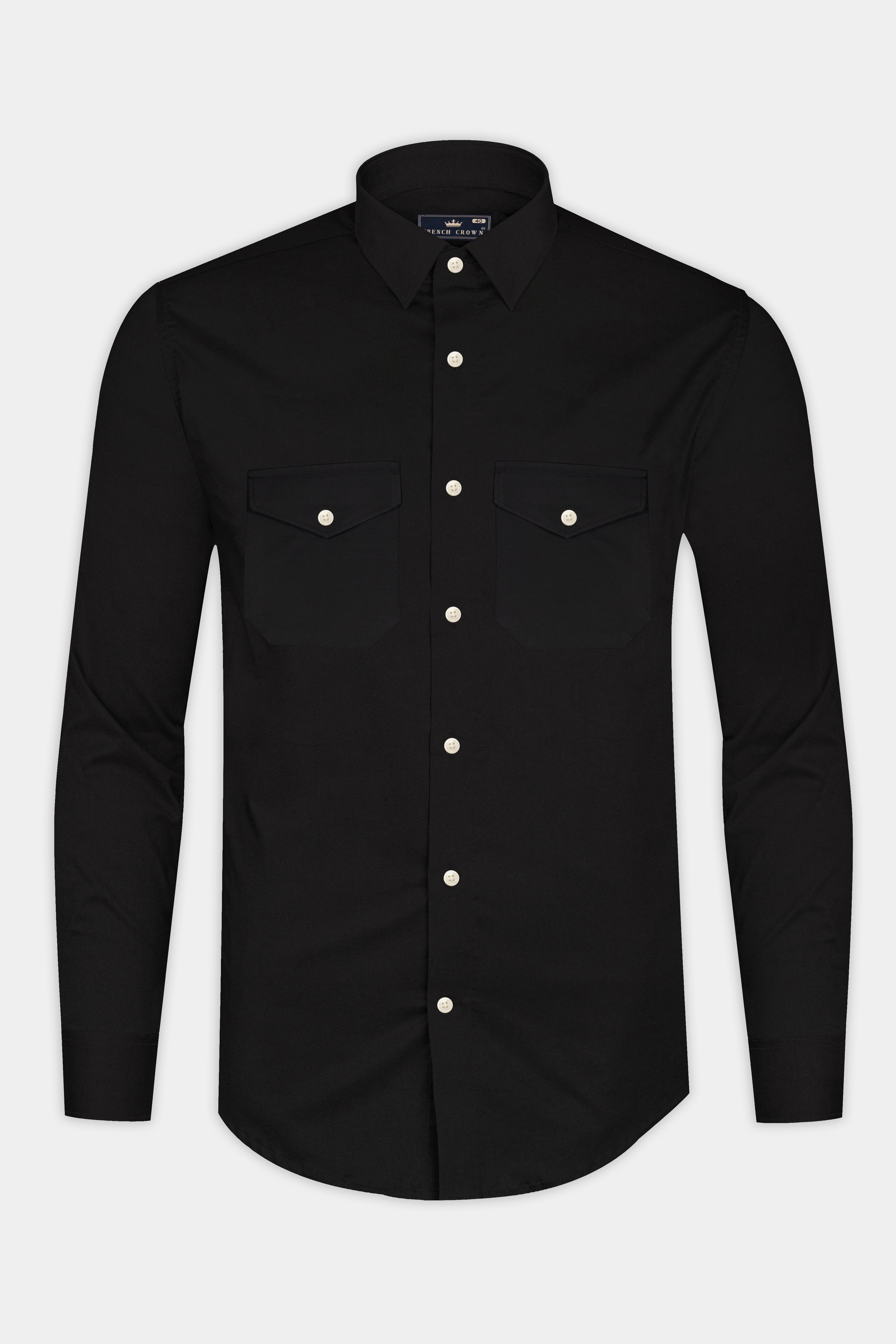 Jade Black Casual Plain-Solid Premium Cotton Shirt For Men