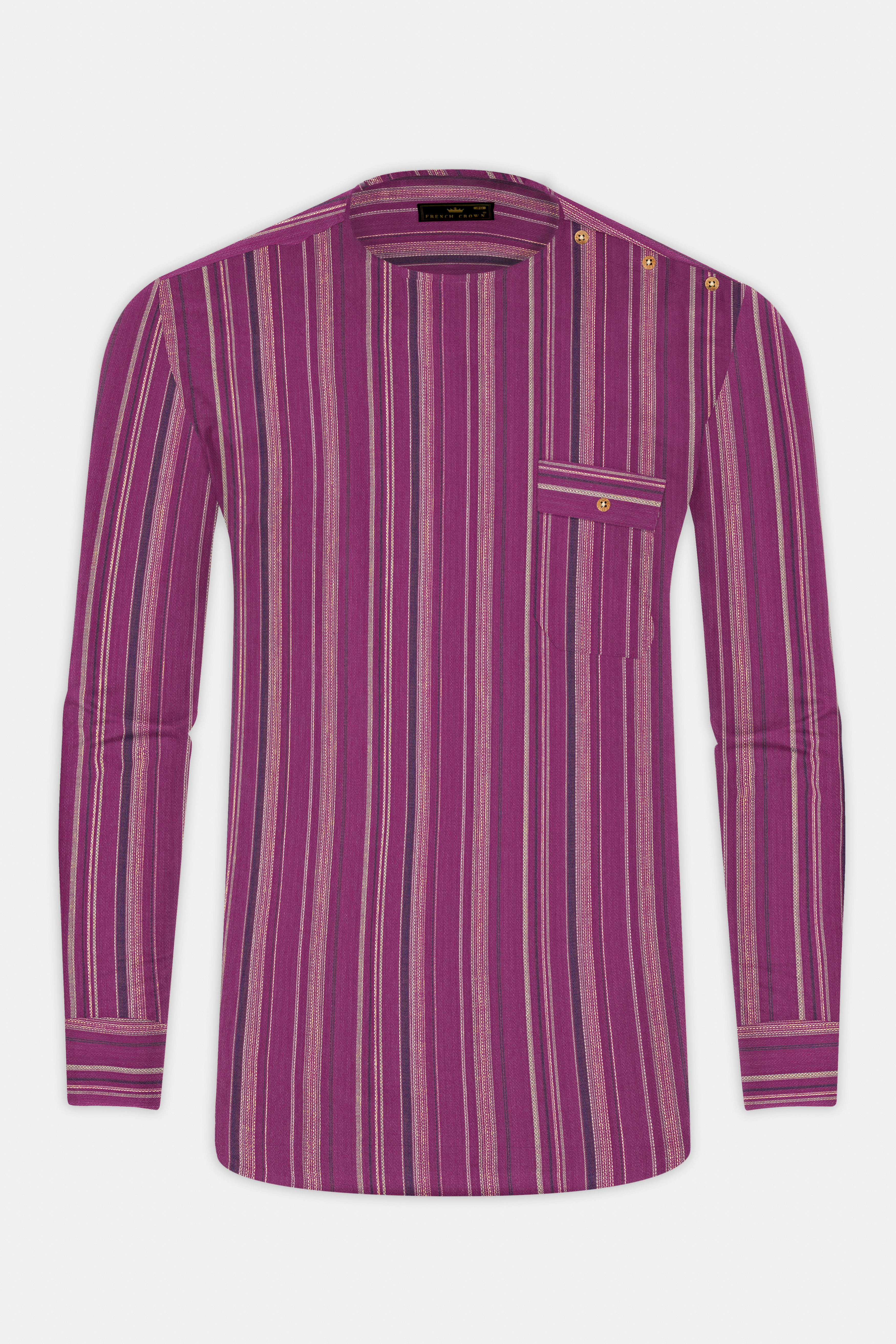 Rouge Pink Striped Dobby Textured Premium Cotton Designer Shirt